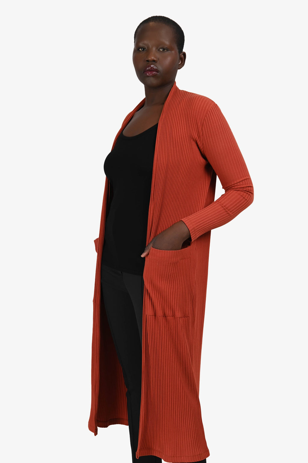 Maje Burnt Orange Cotton Ribbed Long Sleeve Long igan Size 1