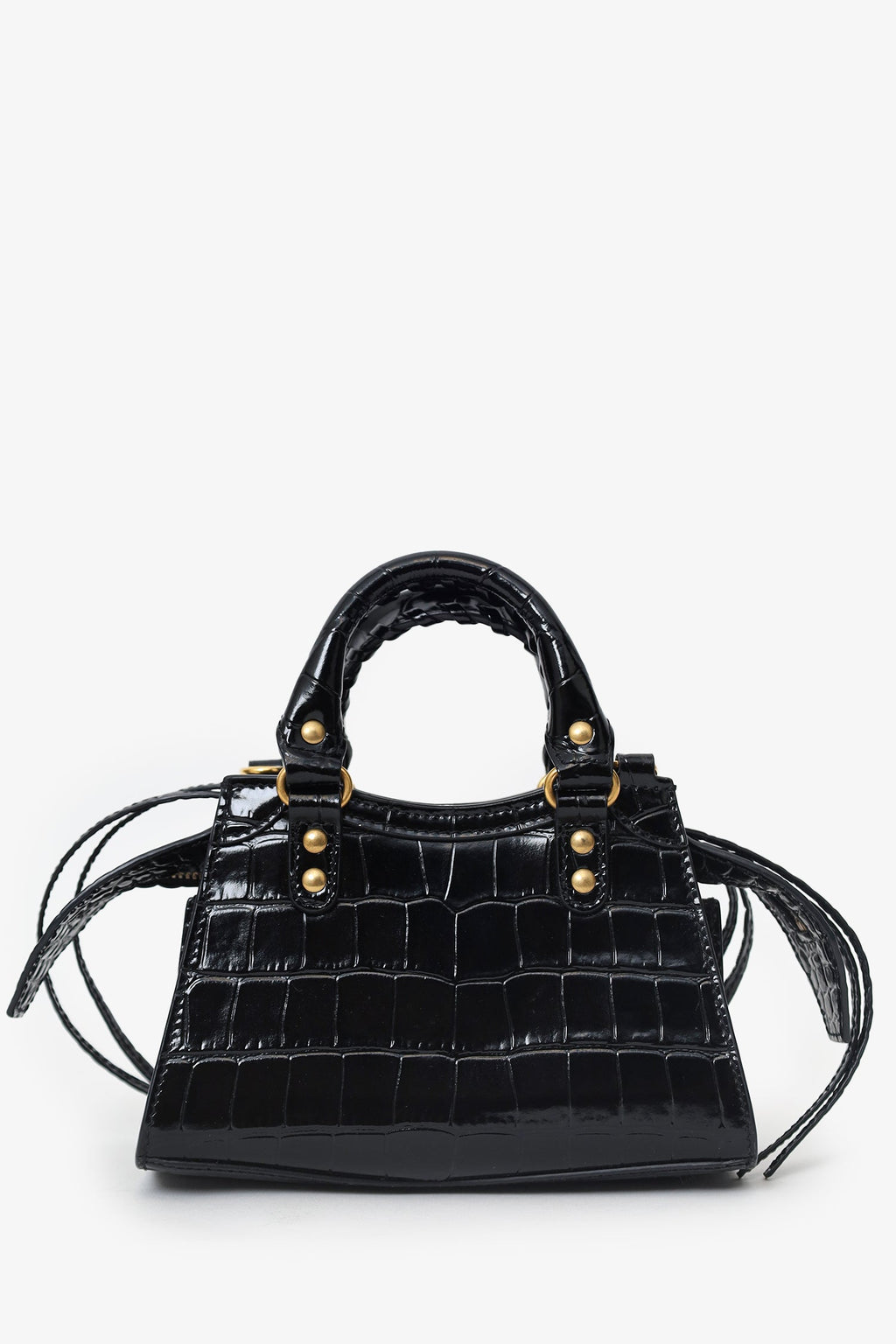 Balenciaga Black Croc Embossed Leather Mini Neo Classic Bag