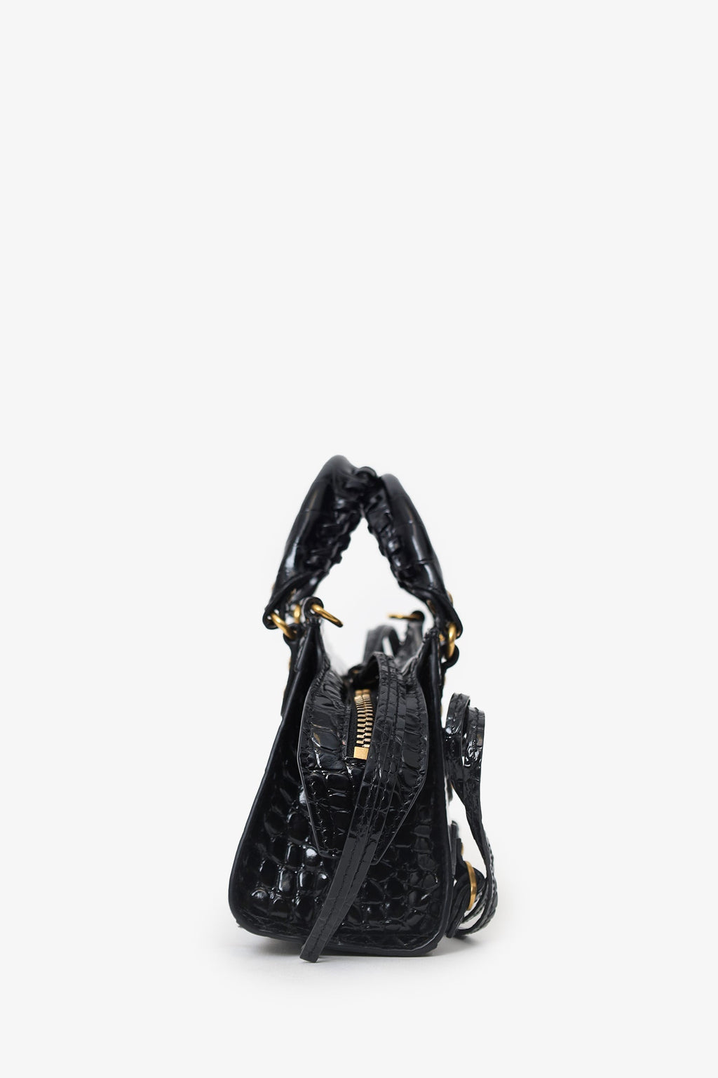 Balenciaga Black Croc Embossed Leather Mini Neo Classic Bag