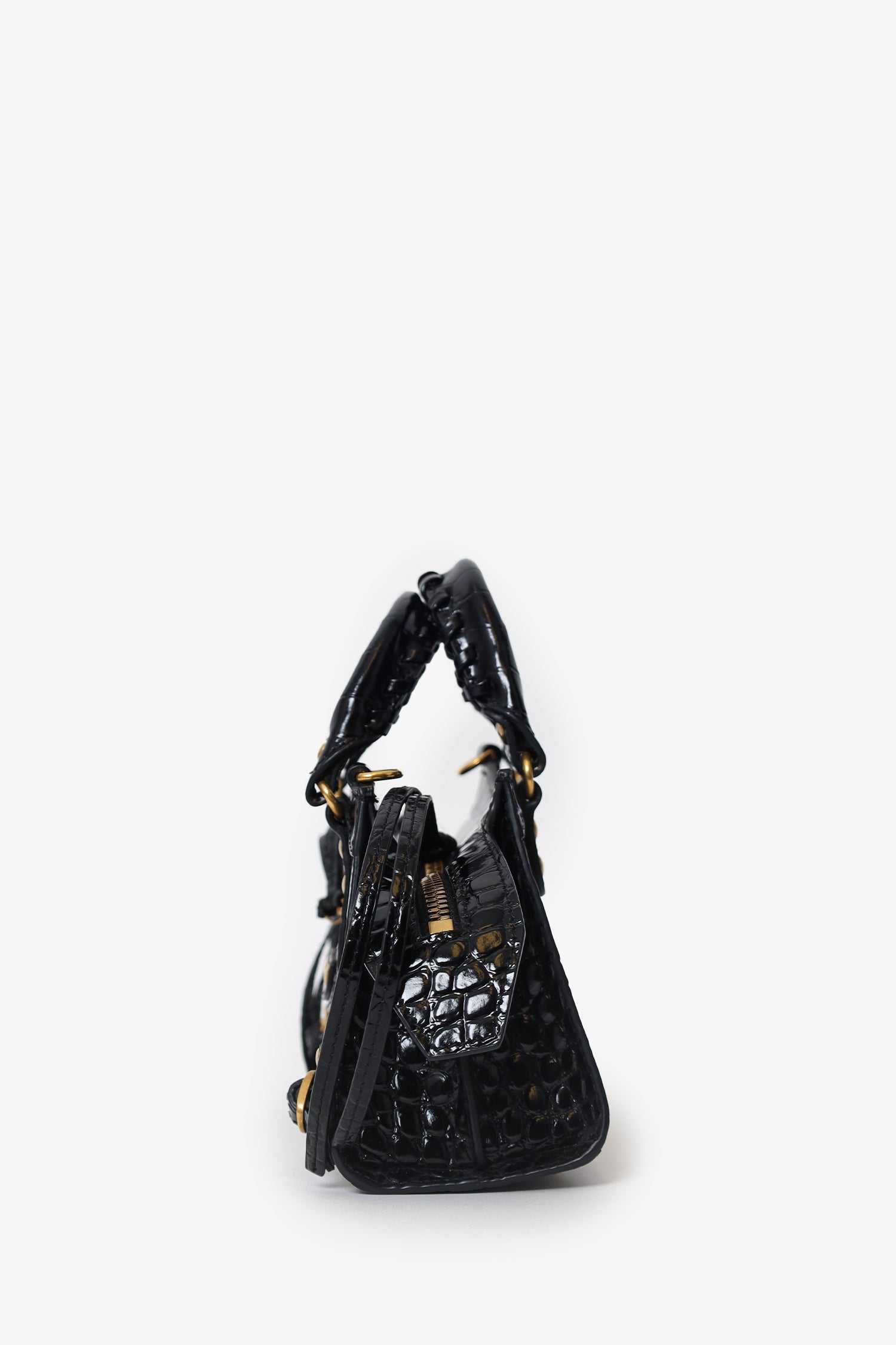 Balenciaga Black Croc Embossed Leather Mini Neo Classic Bag
