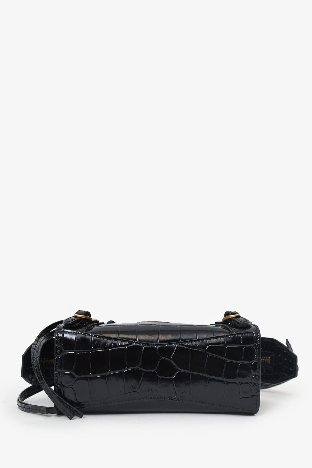 Balenciaga Black Croc Embossed Leather Mini Neo Classic Bag
