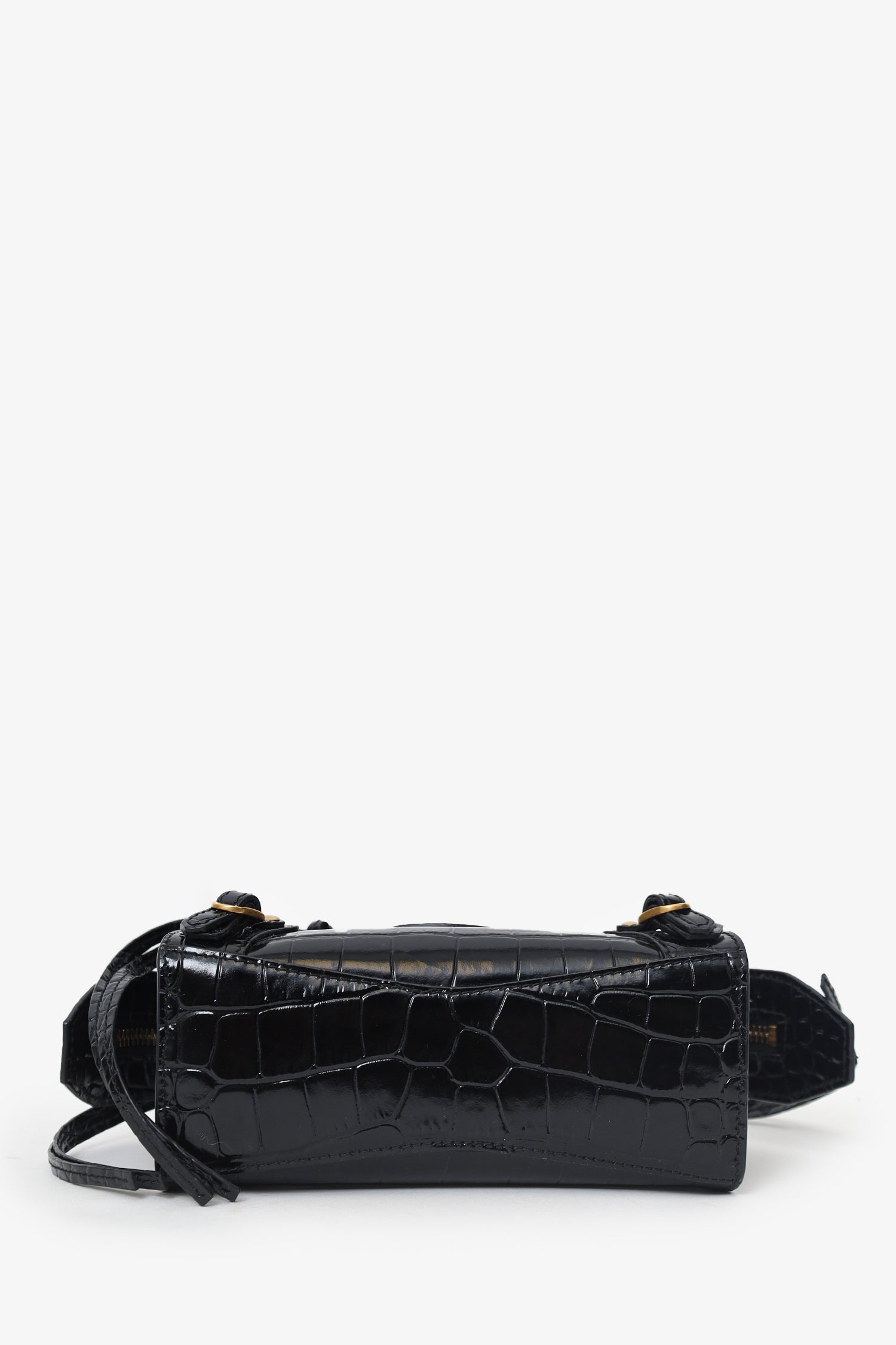 Balenciaga Black Croc Embossed Leather Mini Neo Classic Bag