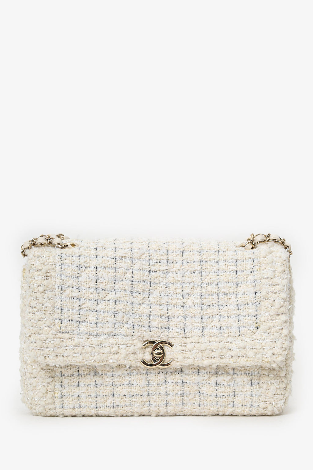 Pre-Loved Chanel™ White Medium Tweed Bag