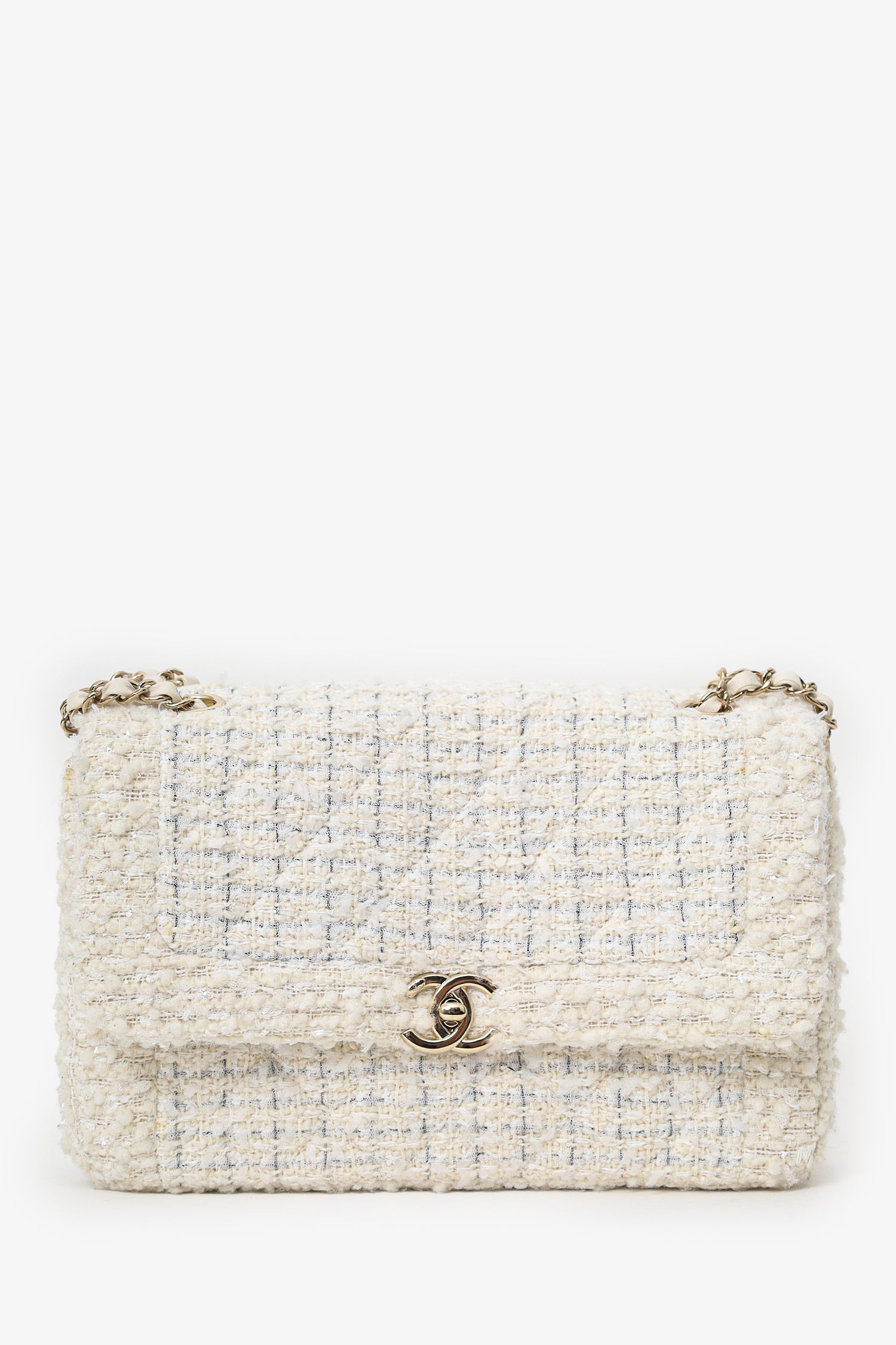 Pre-Loved Chanel™ White Medium Tweed Bag