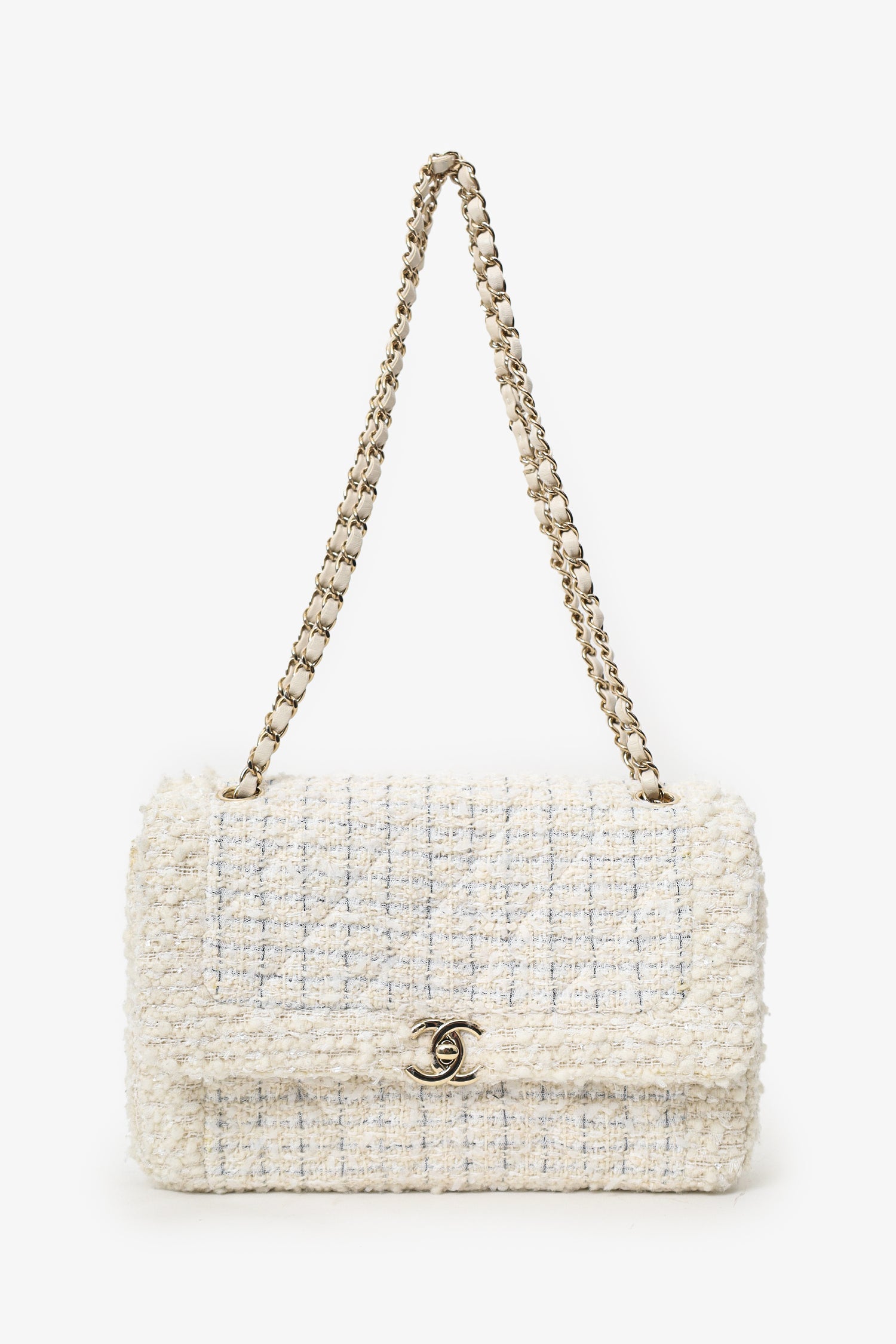 Pre-Loved Chanel™ White Medium Tweed Bag