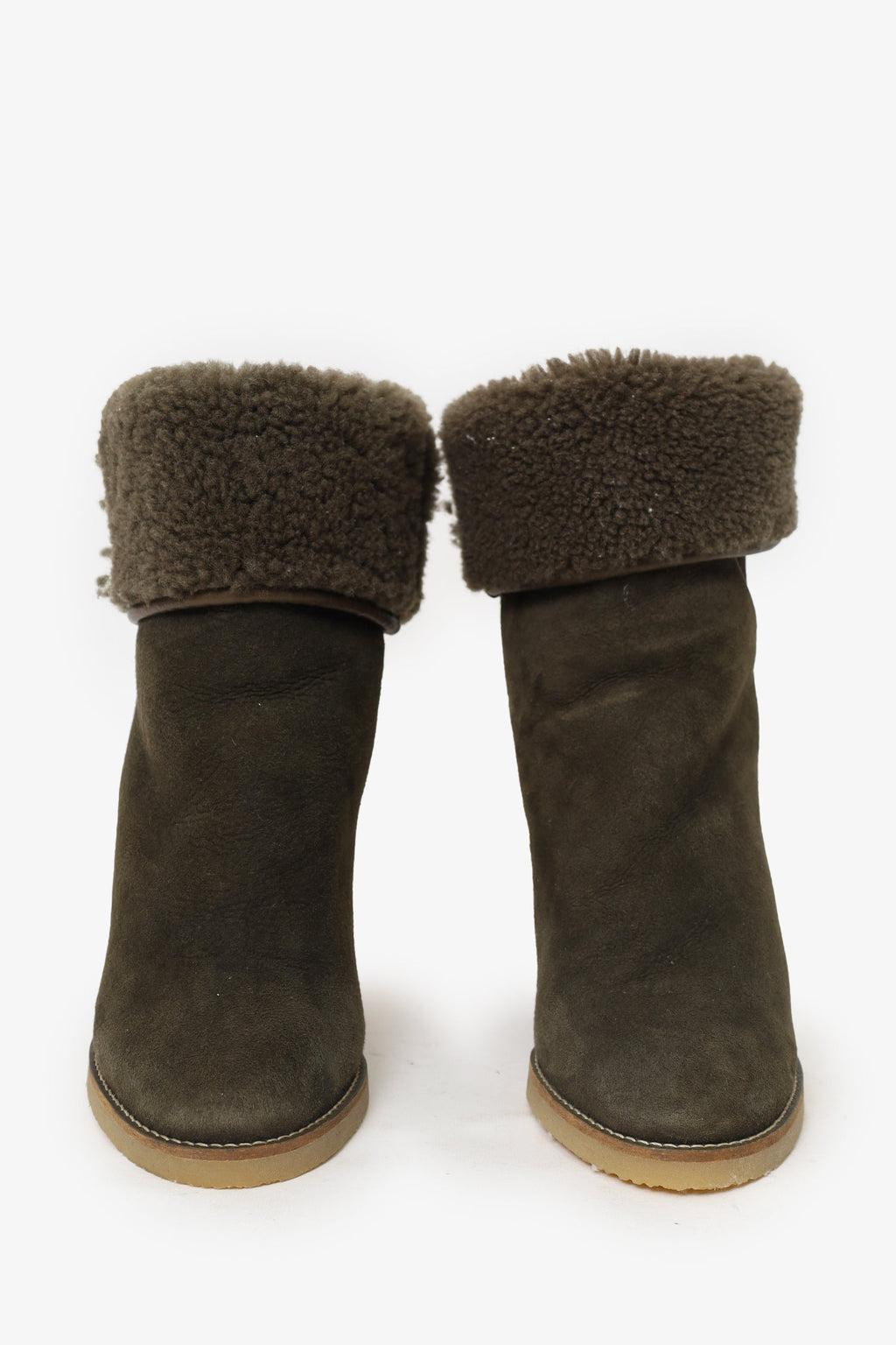 Isabel Marant Khaki Green Suede Shearling Totam Low Boot Size 39