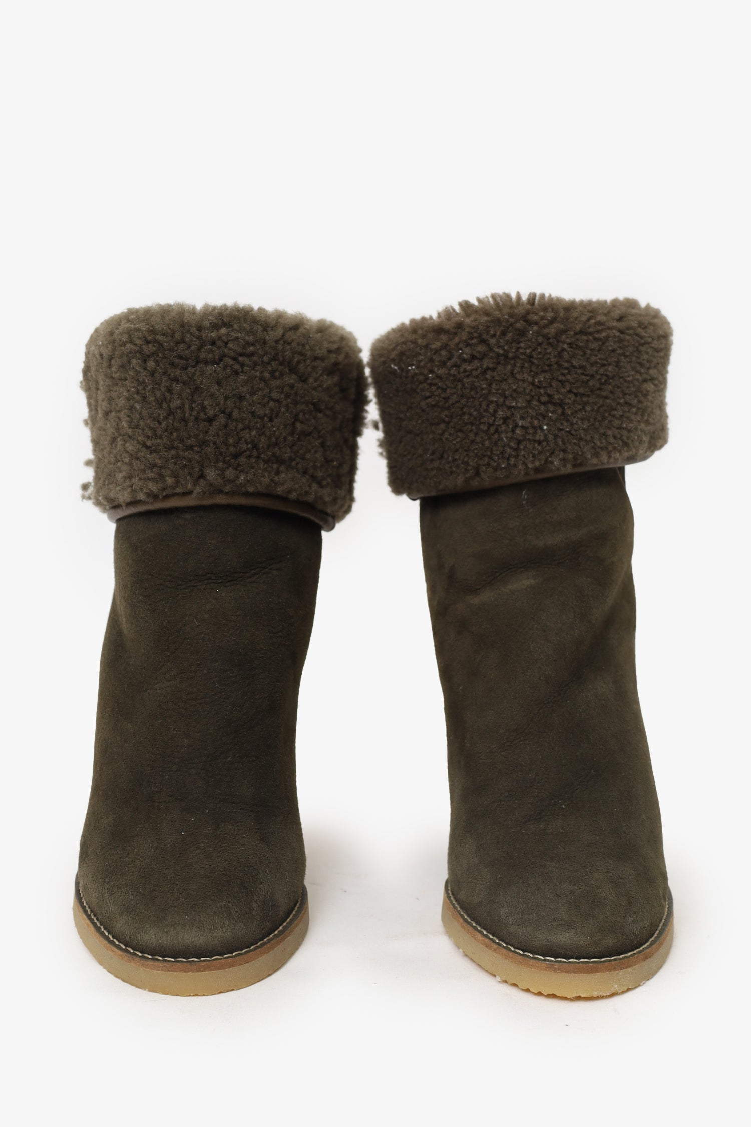Isabel Marant Khaki Green Suede Shearling Totam Low Boot Size 39