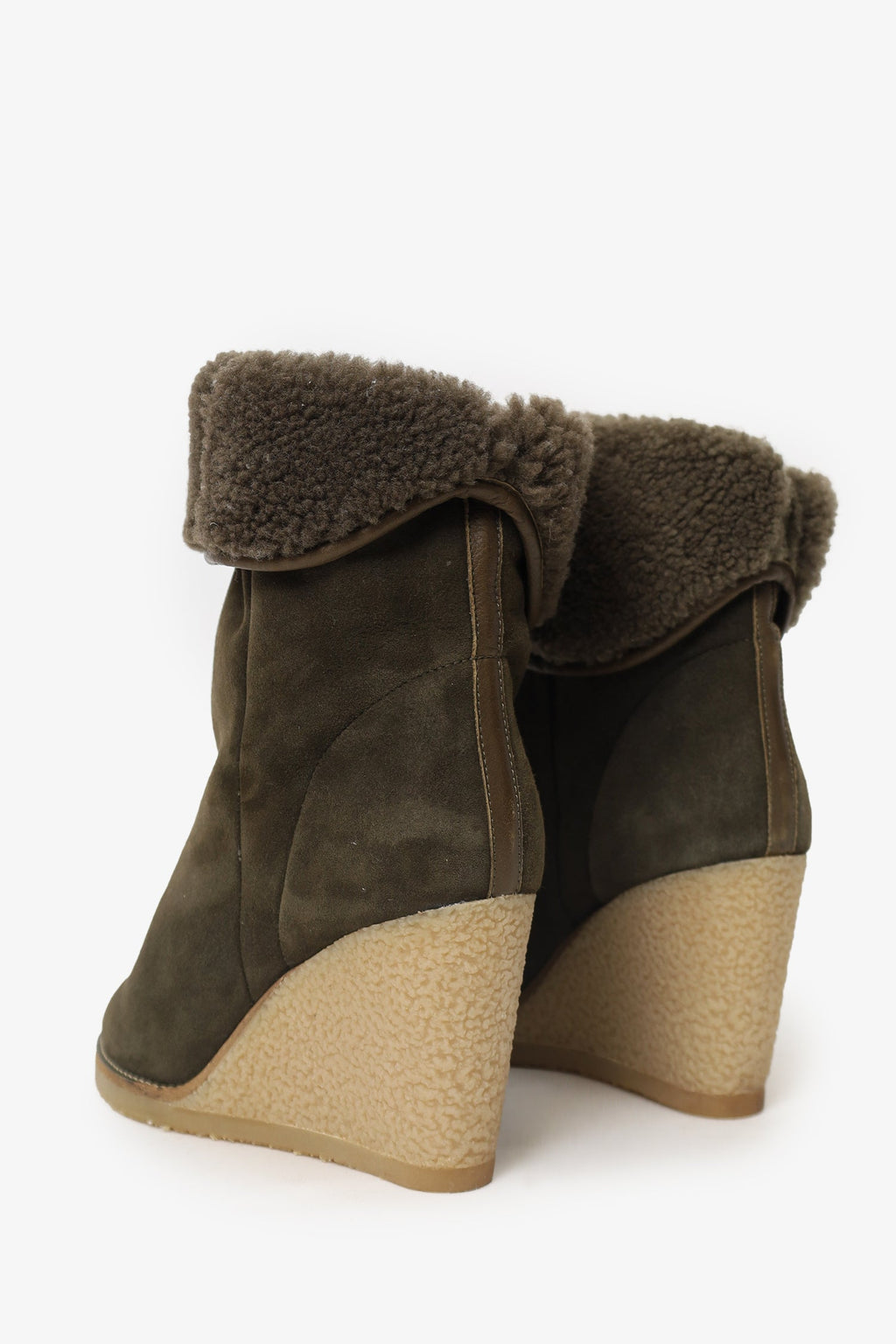 Isabel Marant Khaki Green Suede Shearling Totam Low Boot Size 39