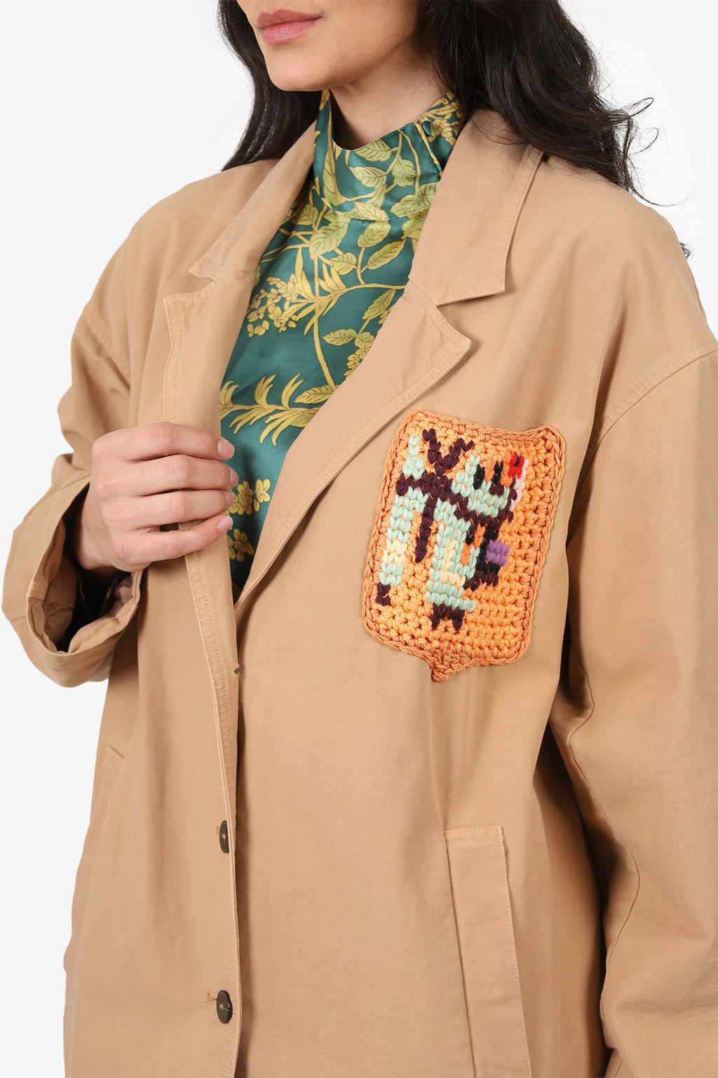 Forte_forte Khaki Cotton Crochet-Trimmed Coat Size L