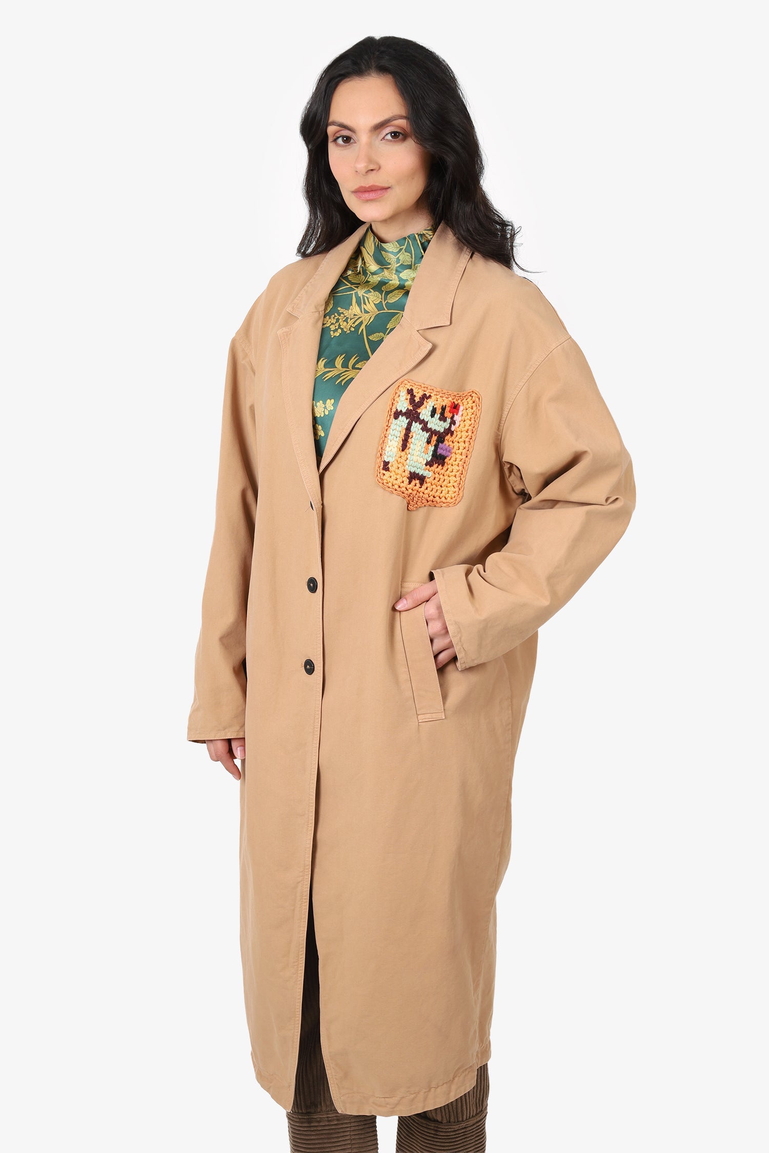 Forte_forte Khaki Cotton Crochet-Trimmed Coat Size L