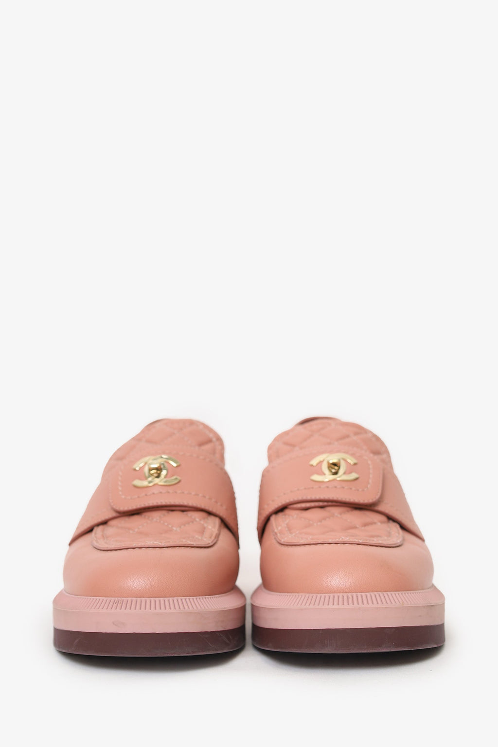 Pre-Loved Chanel™ Pink Quilted Leather Turn Lock CC Loafers Size 37.5