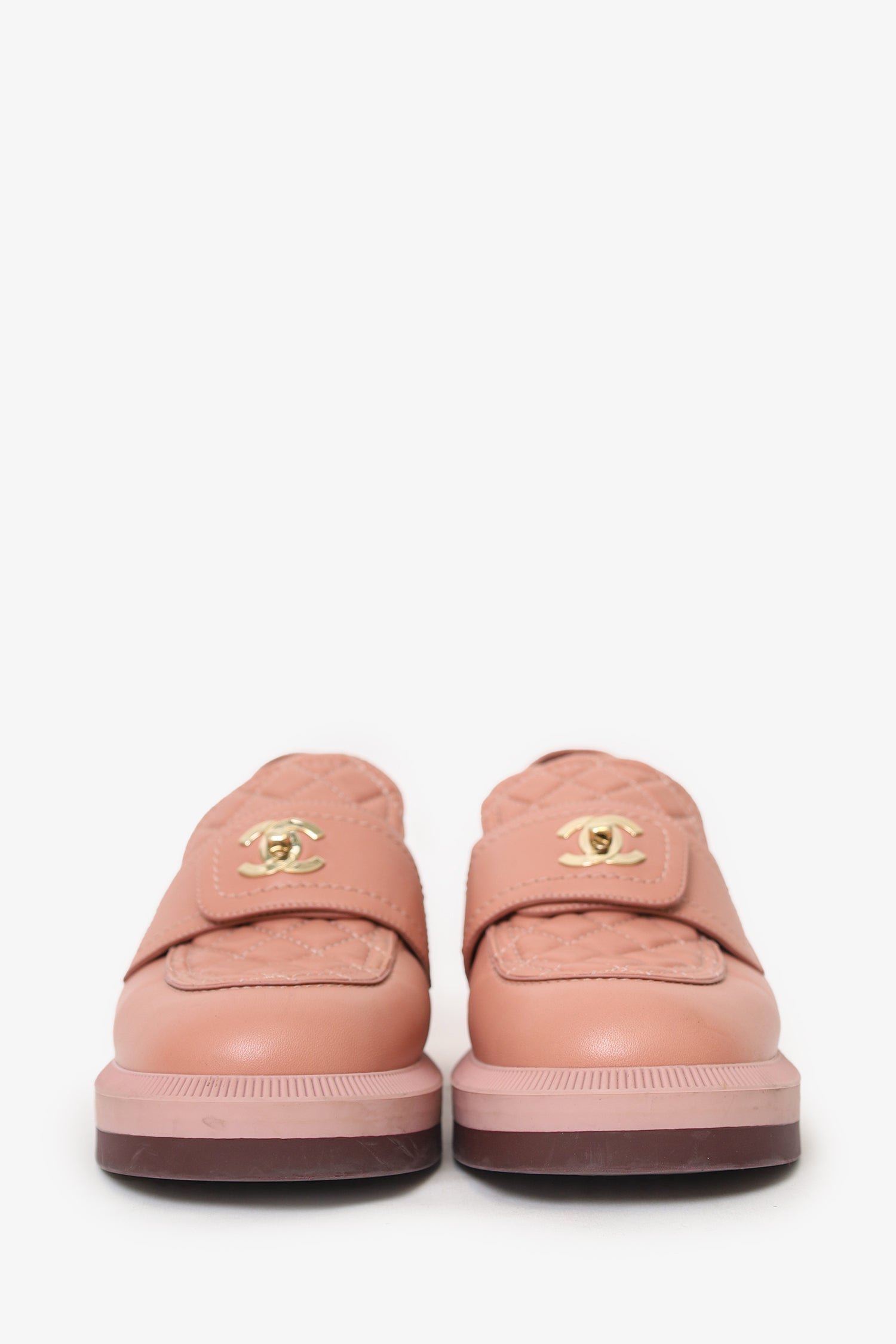 Pre-Loved Chanel™ Pink Quilted Leather Turn Lock CC Loafers Size 37.5