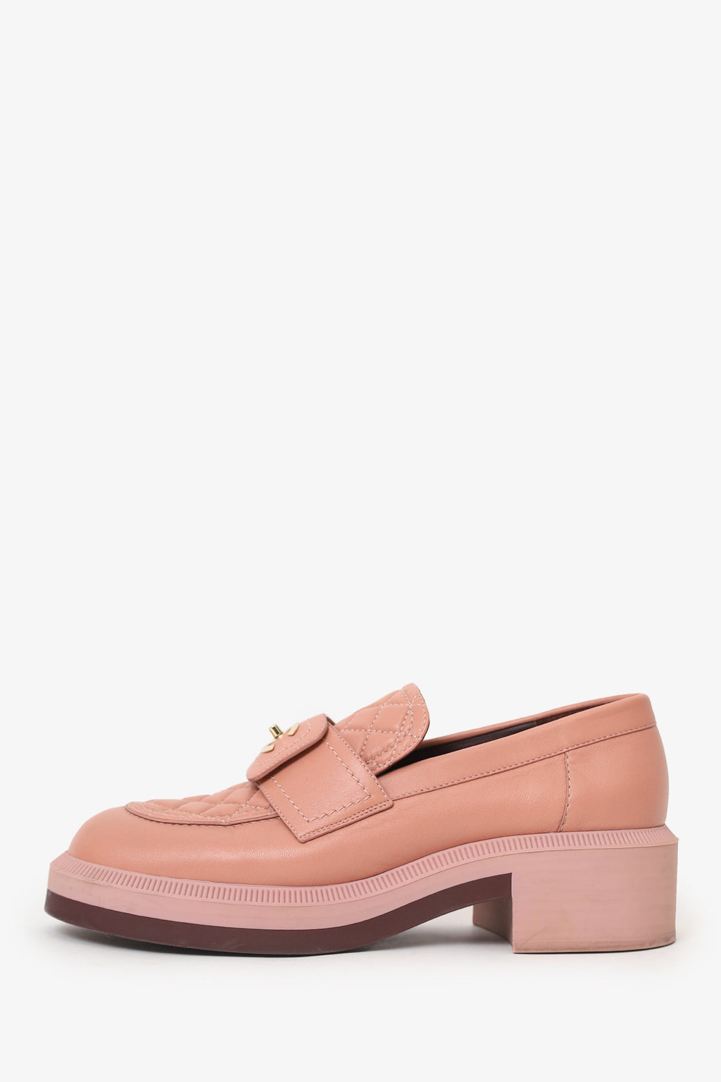 Pre-Loved Chanel™ Pink Quilted Leather Turn Lock CC Loafers Size 37.5