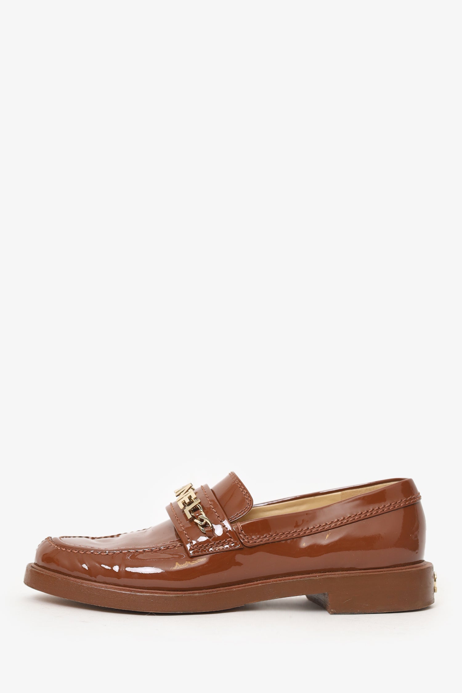 Pre-Loved Chanel™ Brown Patent Leather 'Chanel' Loafers Size 37.5