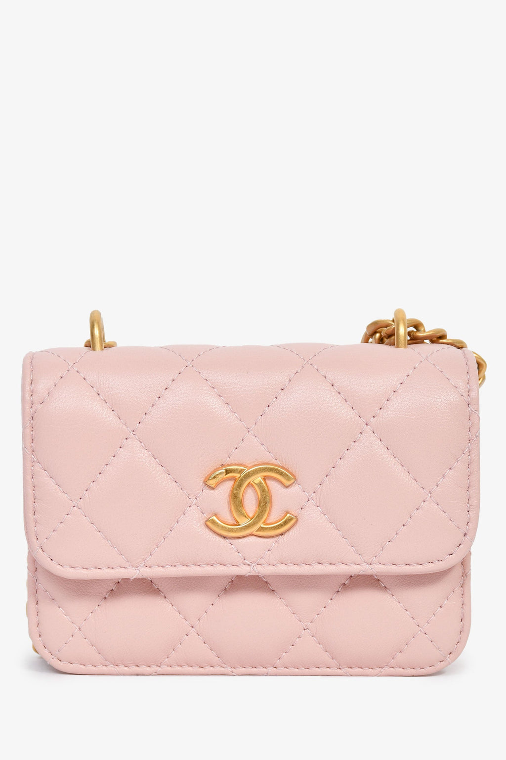 Pre-Loved Chanel™ 2021+ Pink Leather 'Pearl Crush' Mini Crossbody Bag