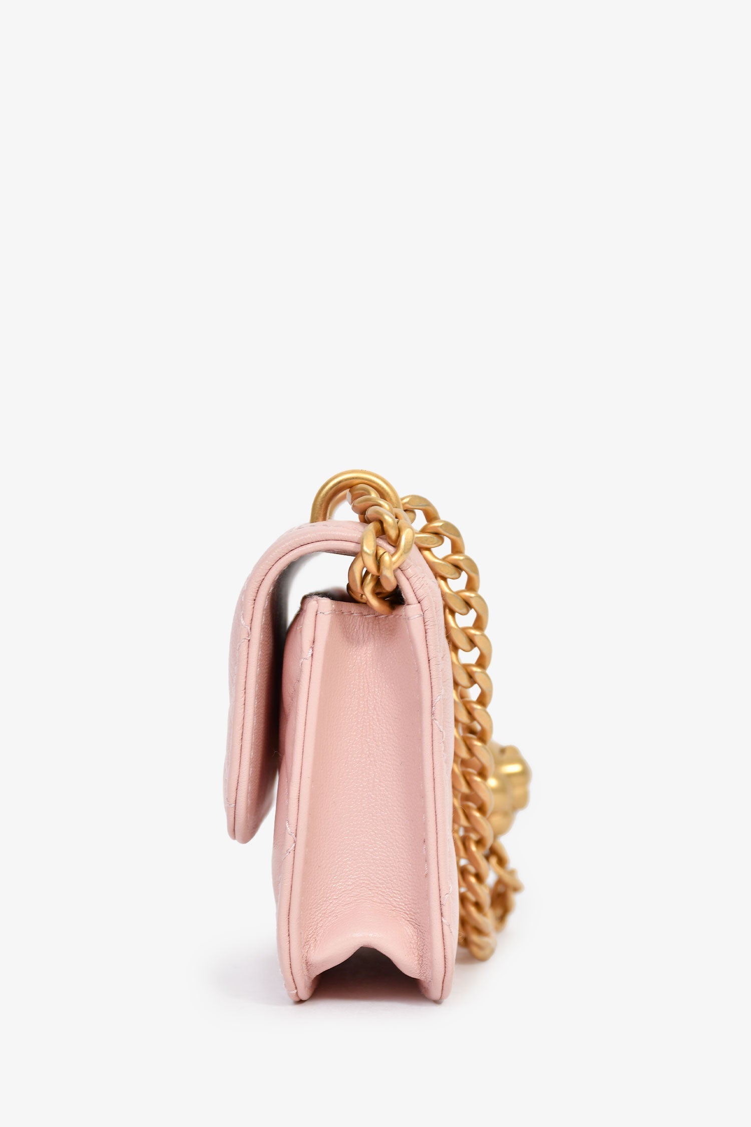 Pre-Loved Chanel™ 2021+ Pink Leather 'Pearl Crush' Mini Crossbody Bag