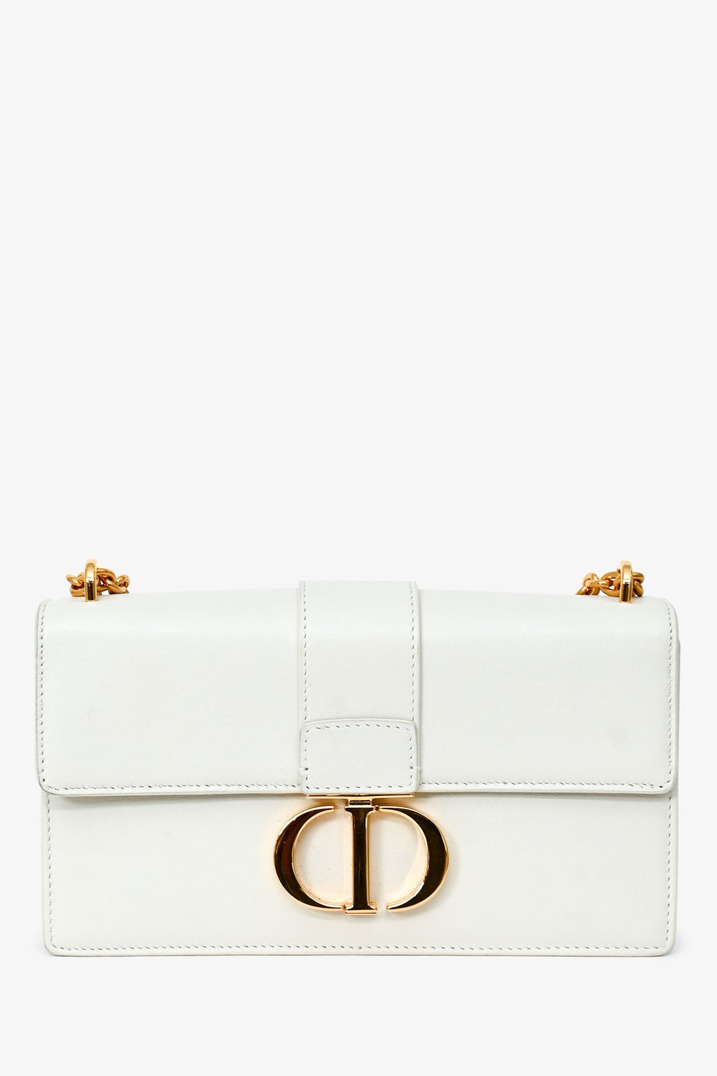 Christian Dior White Leather '30 Montaigne East-West' Crossbody Bag With Chain
