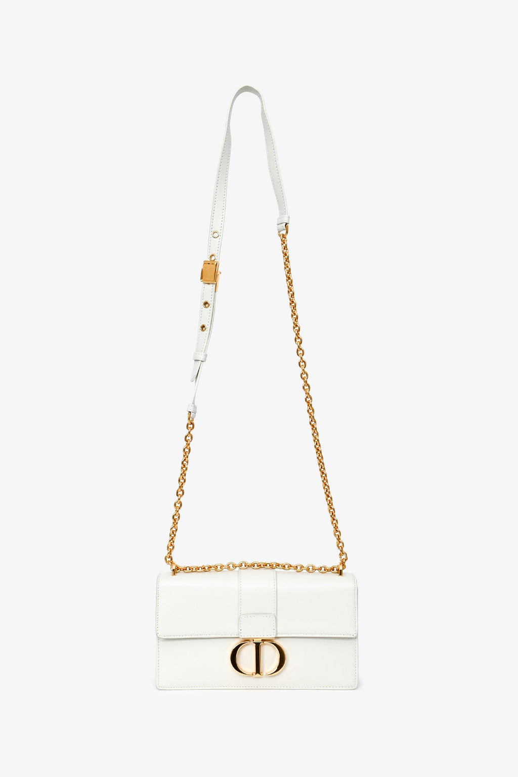 Christian Dior White Leather '30 Montaigne East-West' Crossbody Bag With Chain