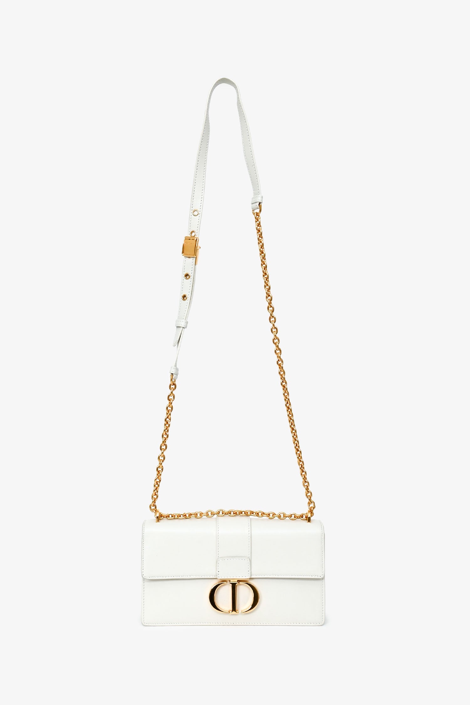 Christian Dior White Leather '30 Montaigne East-West' Crossbody Bag With Chain