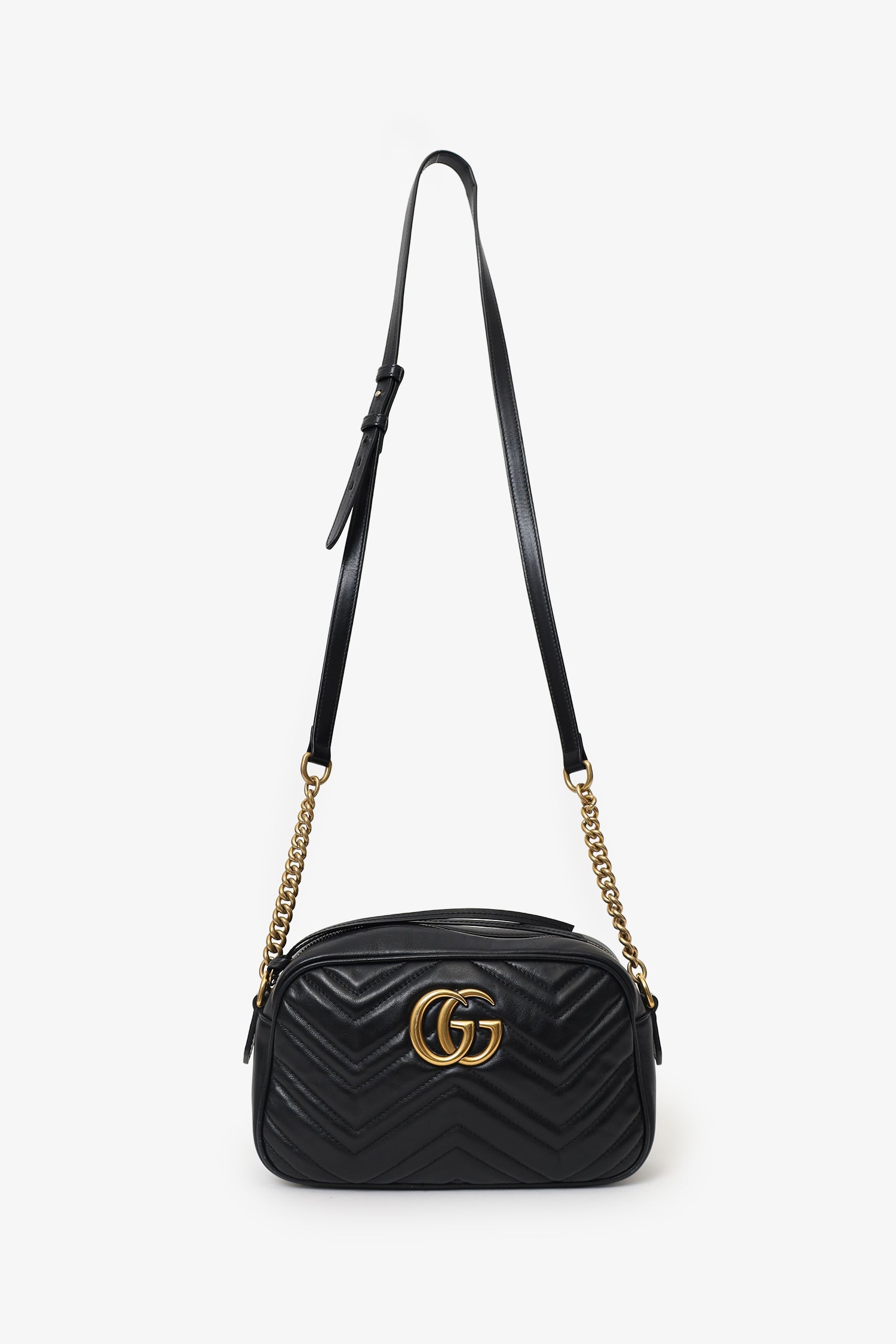 Gucci Black Leather Small Marmont Matelasse Camera Bag