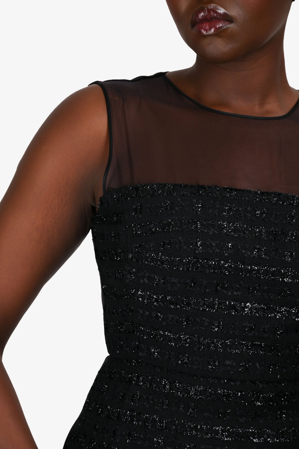 Erdem Black Tweed/Mesh Midi Dress Size 8 US