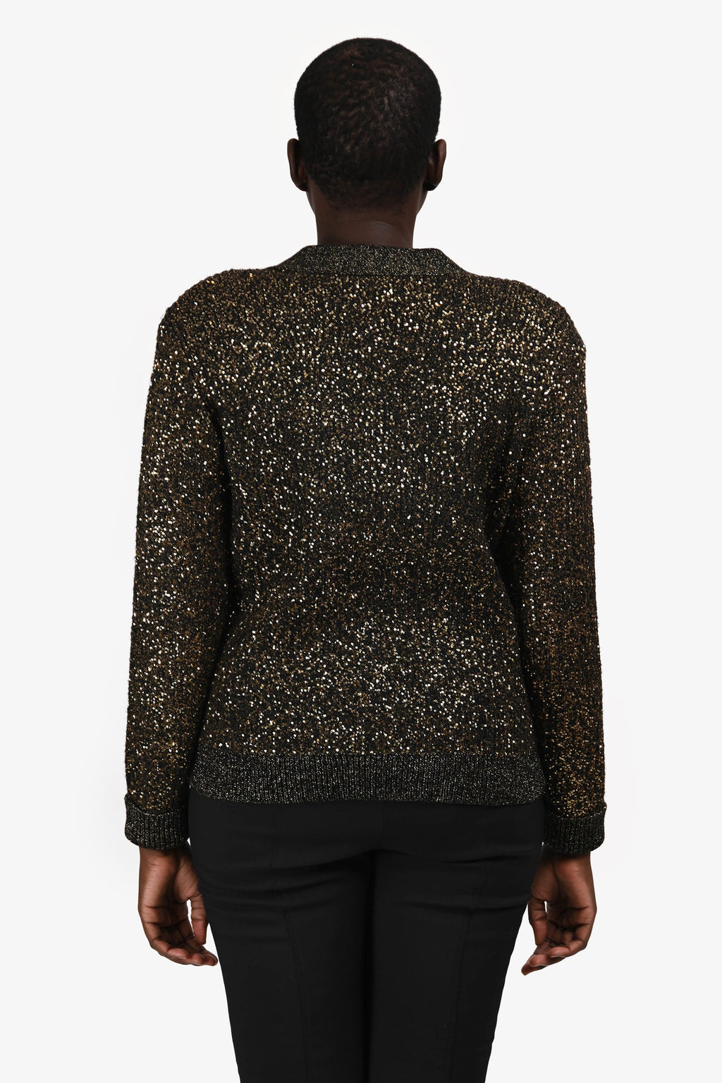 L'Agence Black/Gold Sequin Knit igan With Gold Buttons Size M