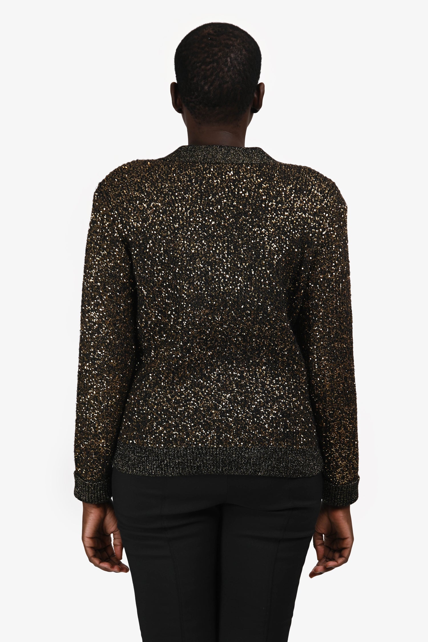 L'Agence Black/Gold Sequin Knit igan With Gold Buttons Size M