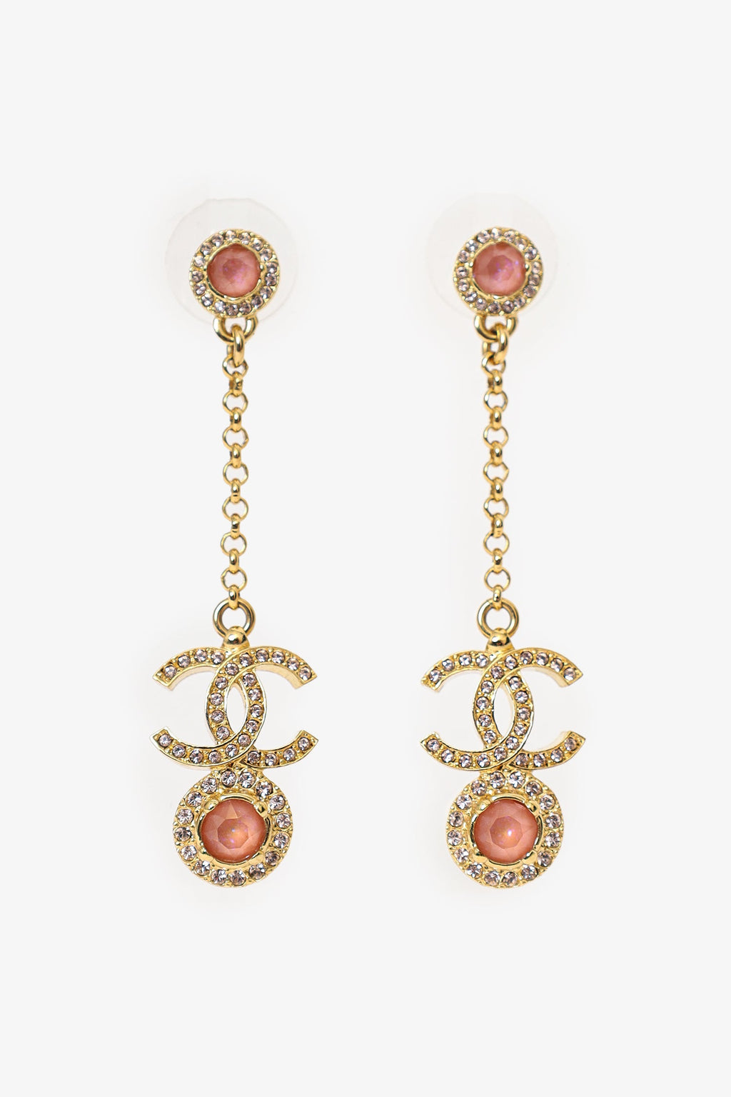 Pre-Loved Chanel™ 23B Gold Tone Coco Mark Rhinestone Drop Earrings