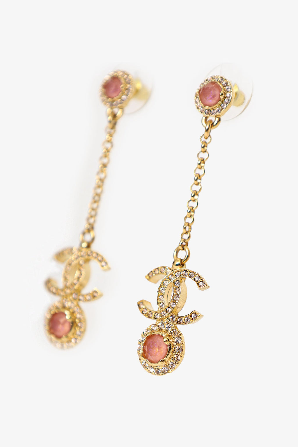 Pre-Loved Chanel™ 23B Gold Tone Coco Mark Rhinestone Drop Earrings