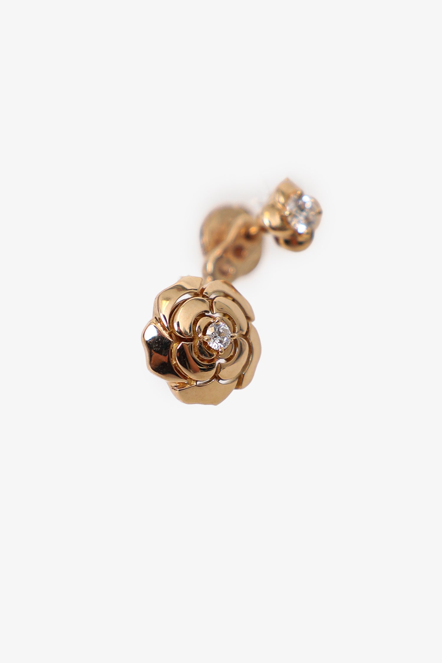 Pre-Loved Chanel™ 18K Rose Gold Diamond Extrait de Camélia Single Earring
