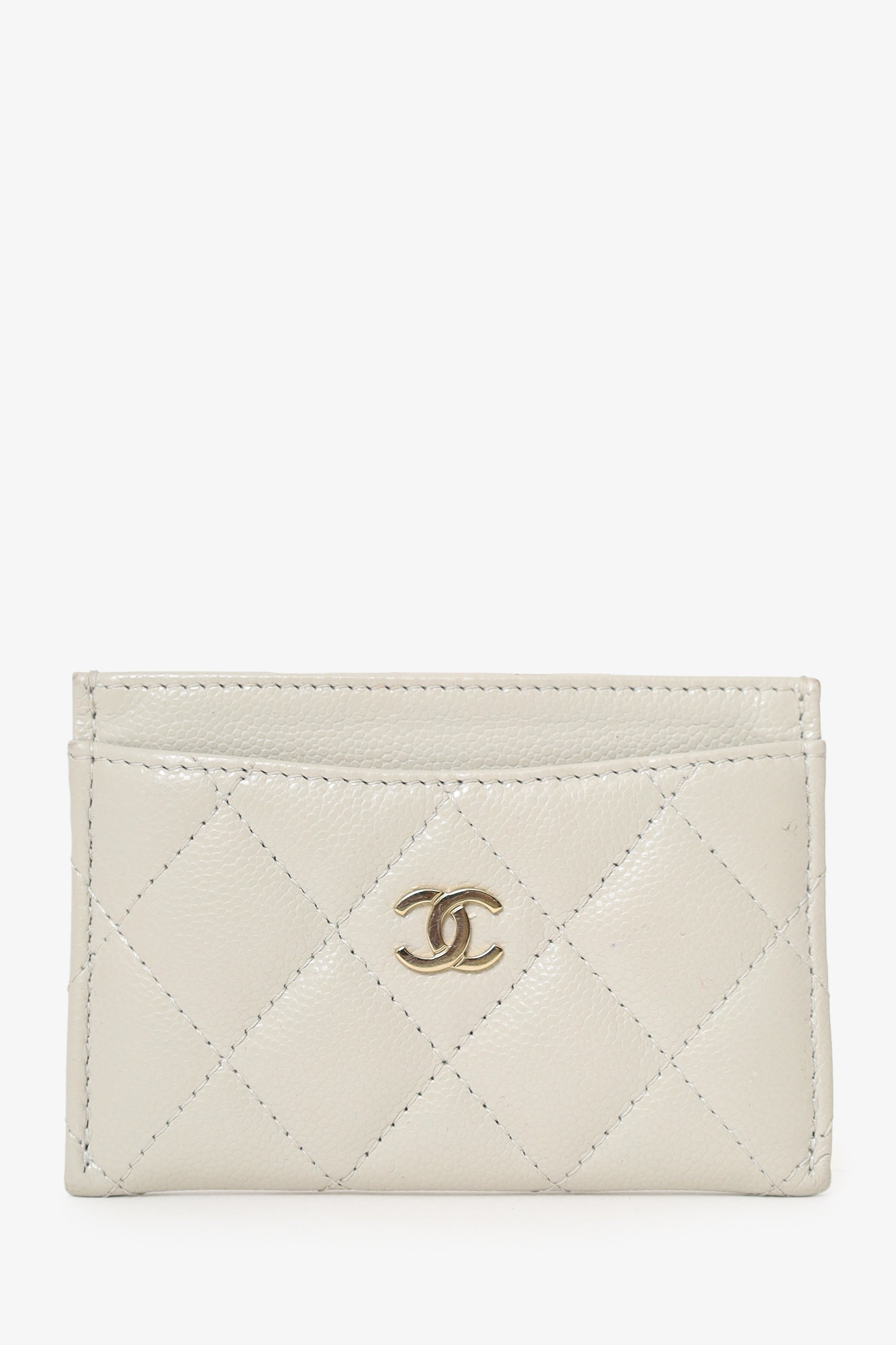 Pre-Loved Chanel™ Grey Quilted Caviar CC  Holder