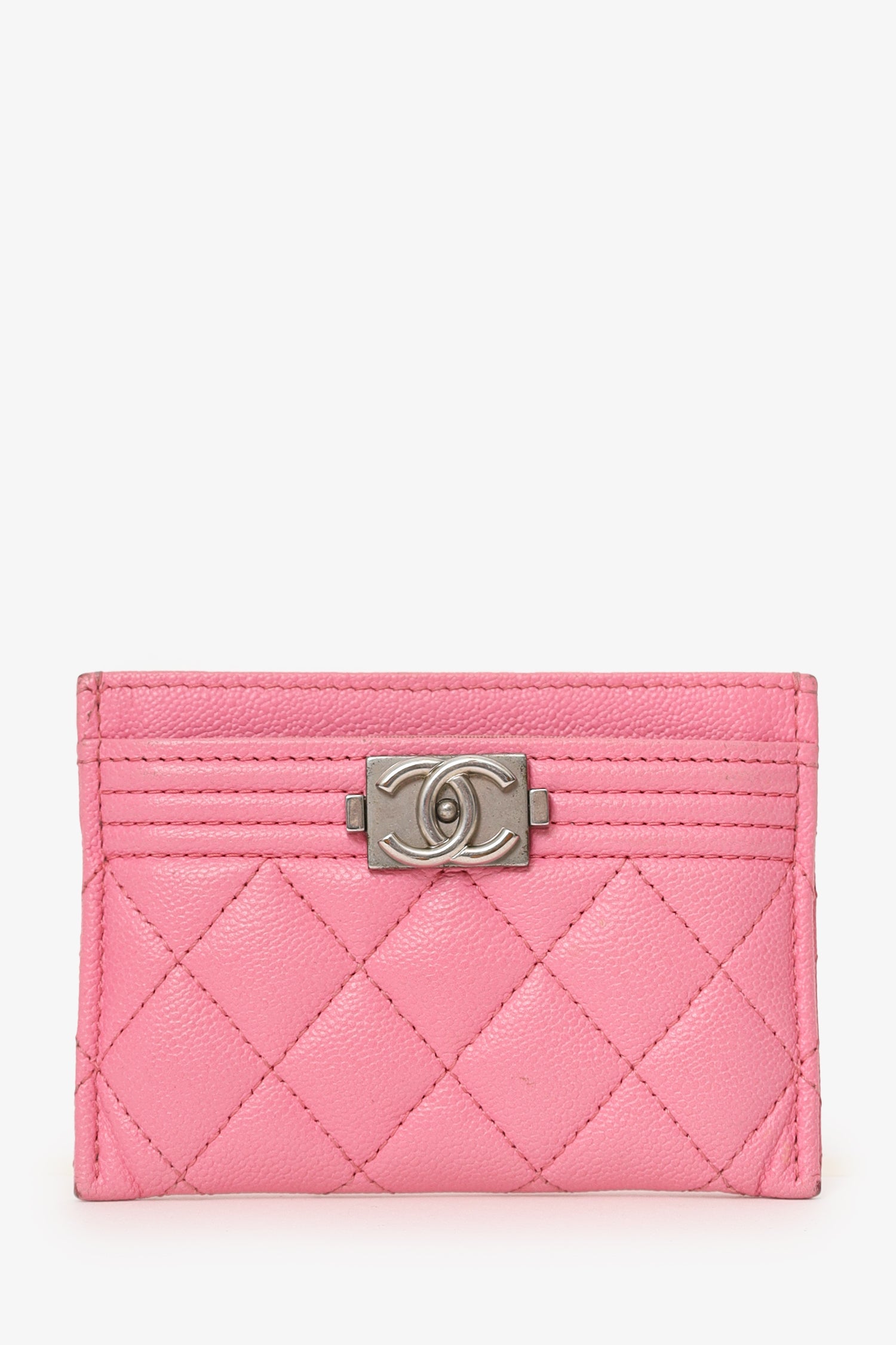Pre-Loved Chanel™ Pink Quilted Caviar Boy  Holder