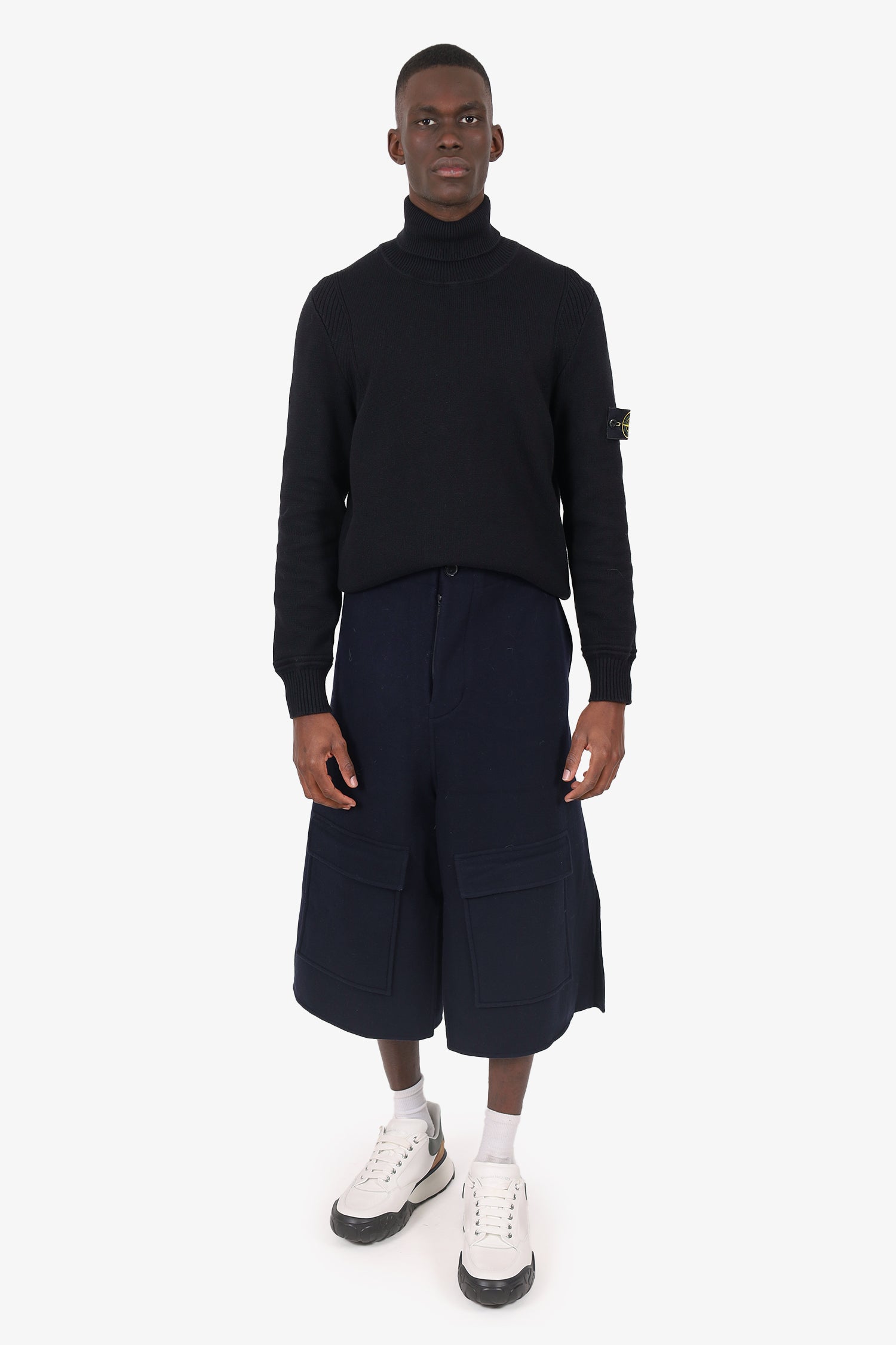 Loewe Navy Blue Wool/Cashmere Wide Leg Cropped Cargo Pants Size 54 Mens