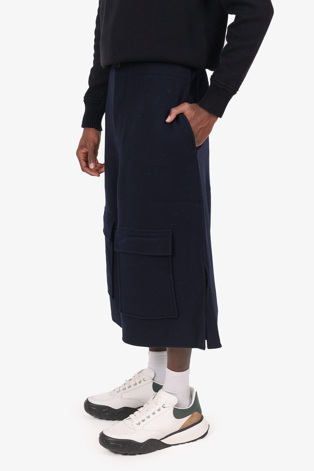 Loewe Navy Blue Wool/Cashmere Wide Leg Cropped Cargo Pants Size 54 Mens