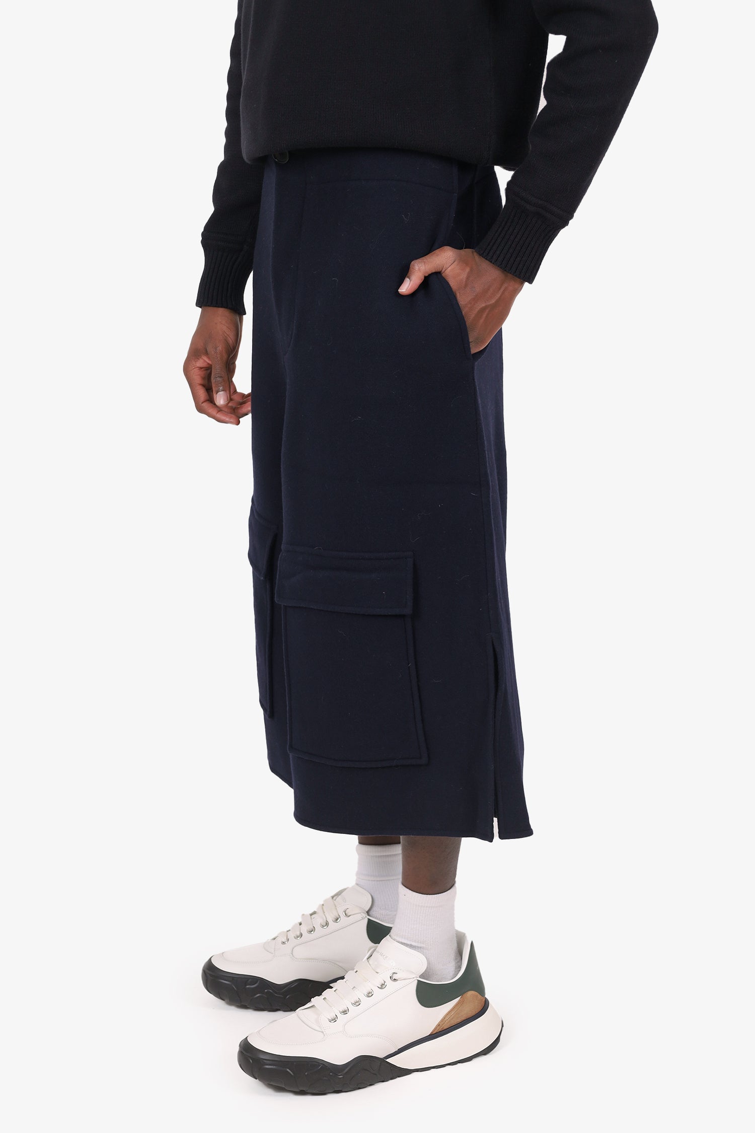 Loewe Navy Blue Wool/Cashmere Wide Leg Cropped Cargo Pants Size 54 Mens