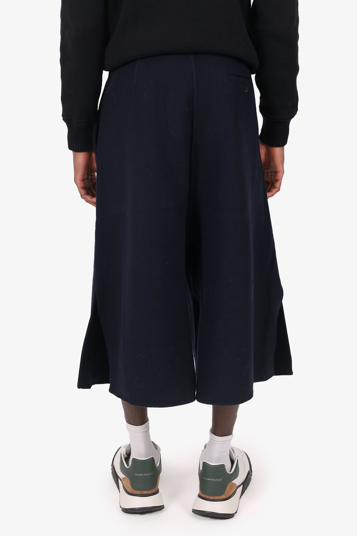 Loewe Navy Blue Wool/Cashmere Wide Leg Cropped Cargo Pants Size 54 Mens