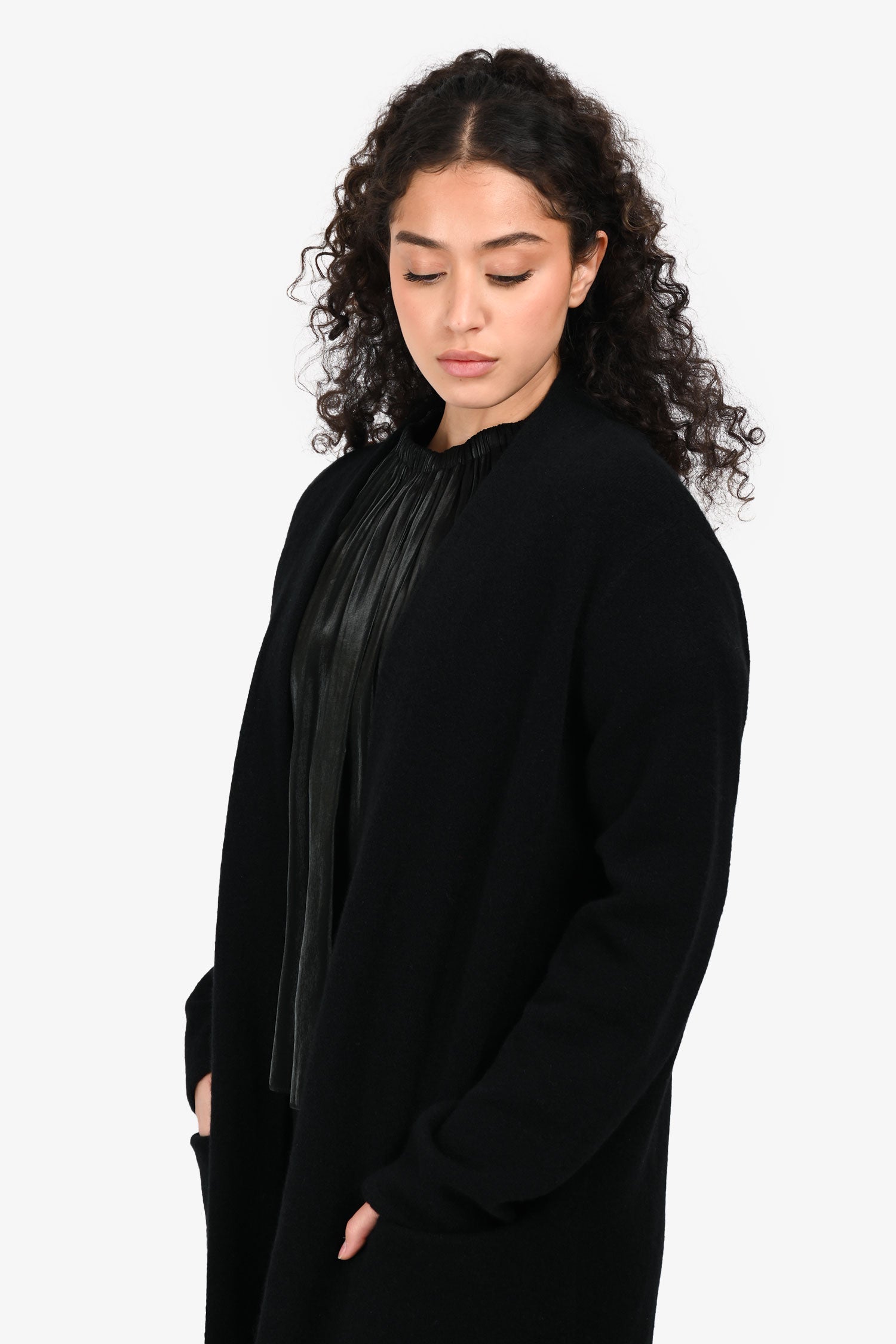 Jenni Kayne Black Wool Blend Open Sweater Coat Size S