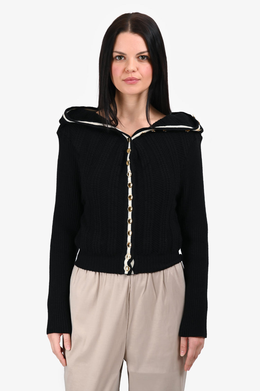 Y/Project Black/White Knit Gold Button Down igan Size 34