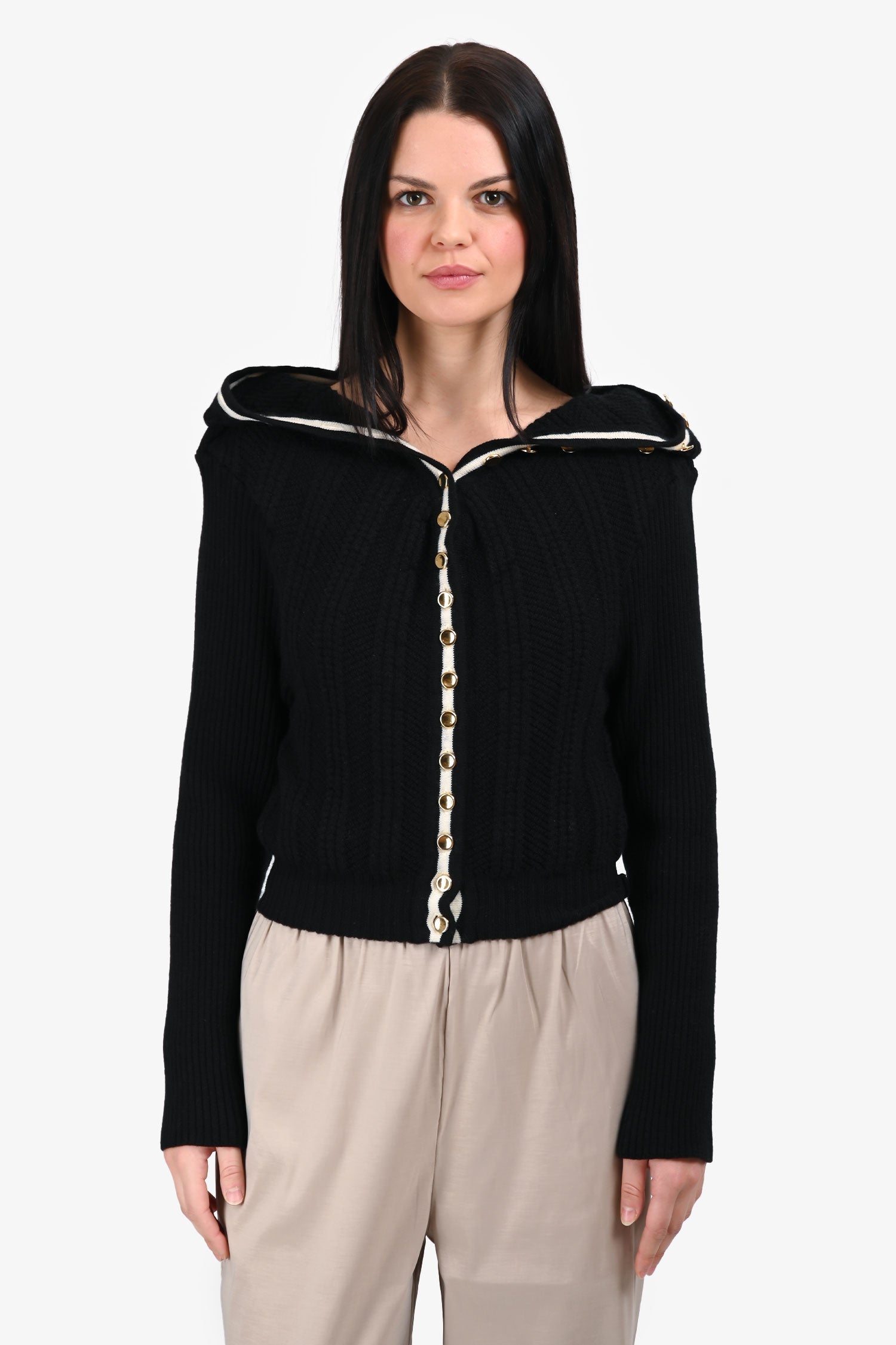 Y/Project Black/White Knit Gold Button Down igan Size 34
