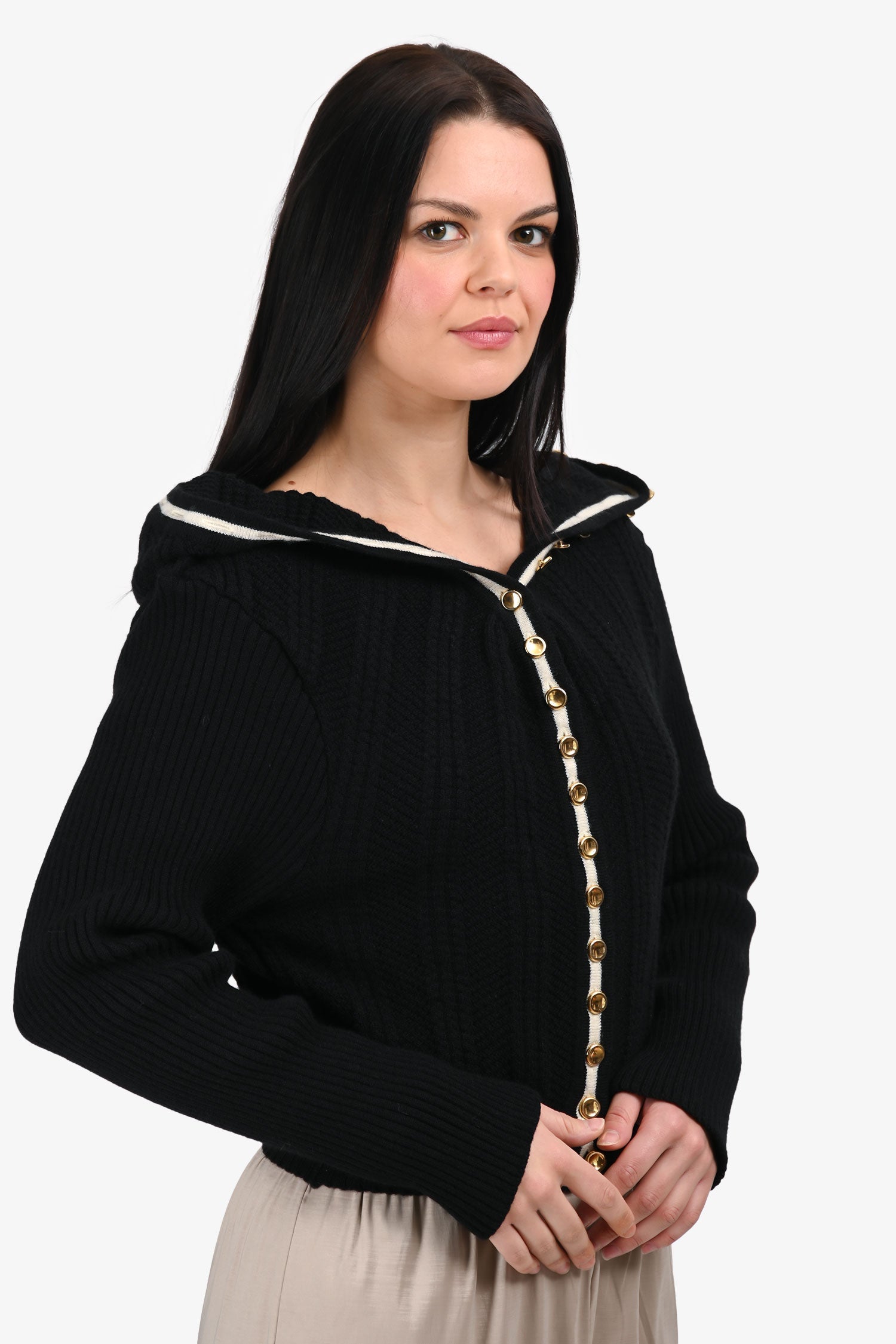 Y/Project Black/White Knit Gold Button Down igan Size 34