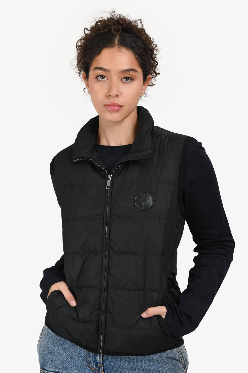 Gucci Black Logo Patch Down Vest Size 42