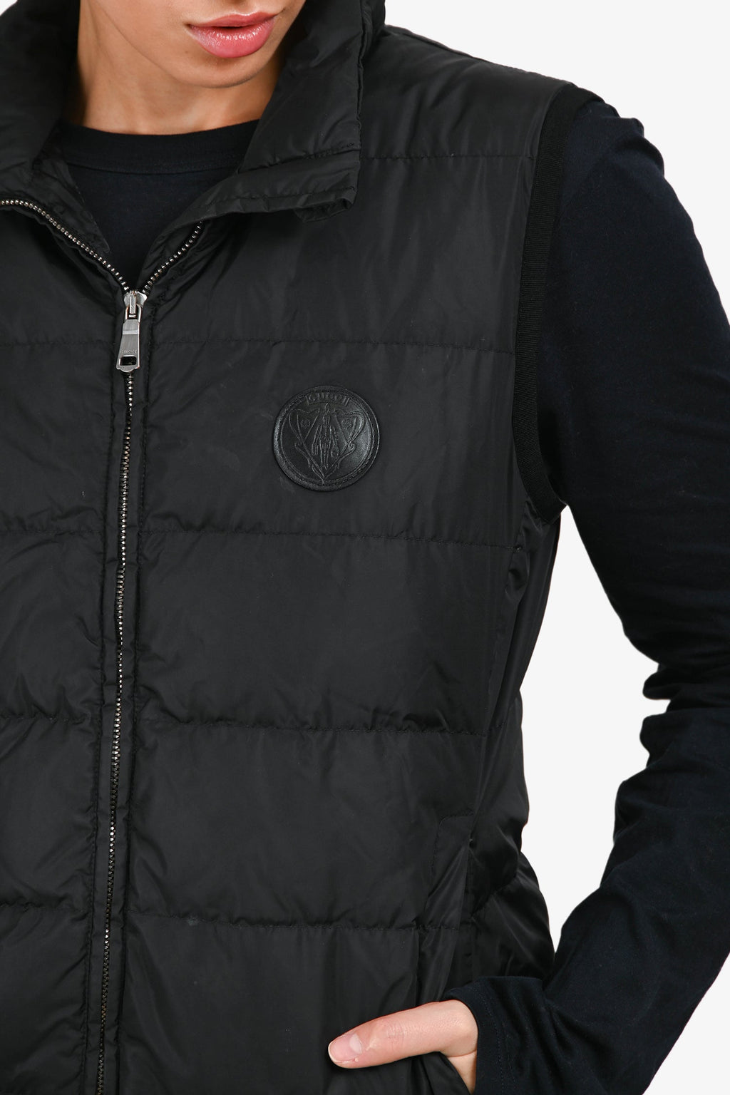 Gucci Black Logo Patch Down Vest Size 42