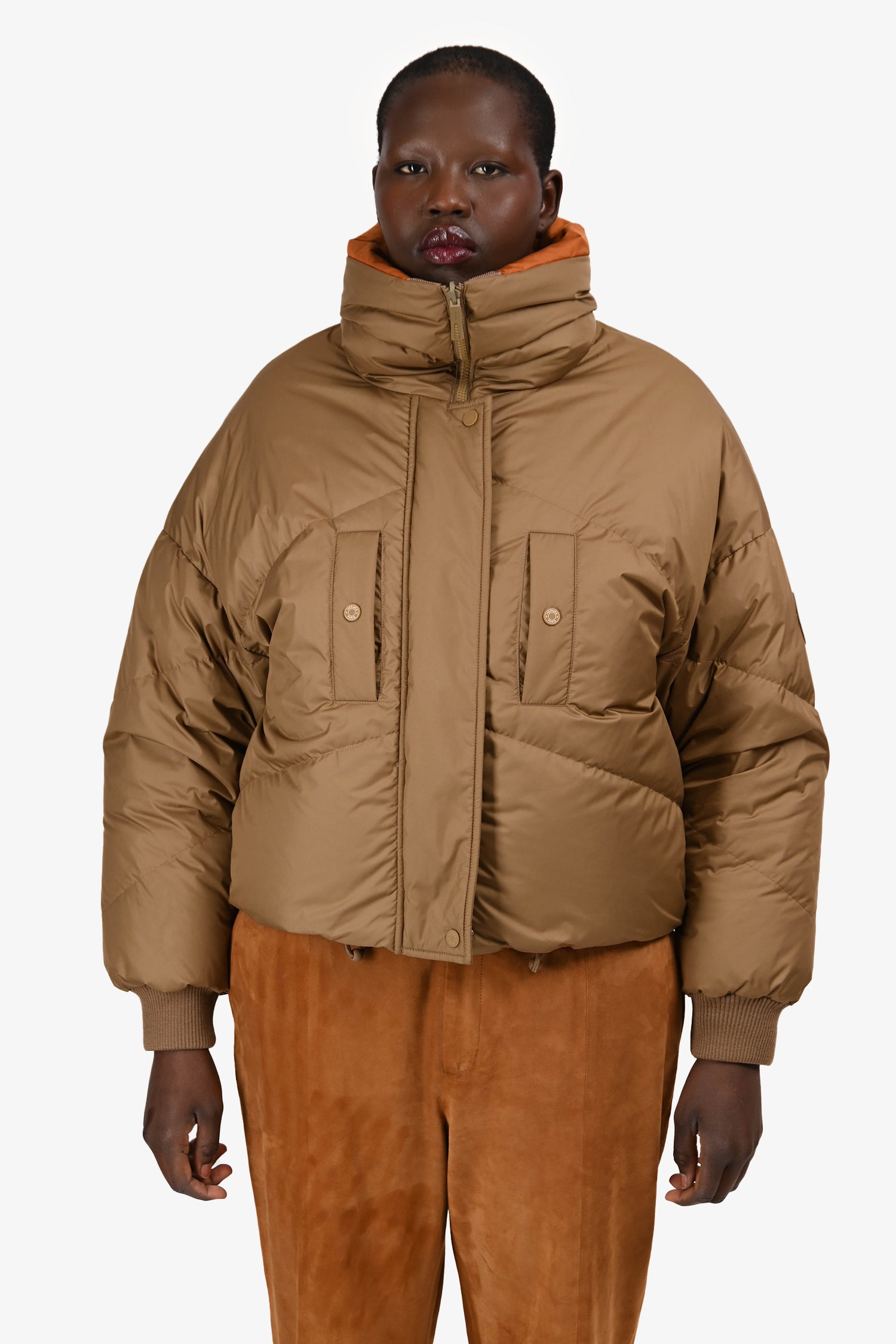 Hermès Tan/Orange Down Reversible Puffer Jacket Size 38