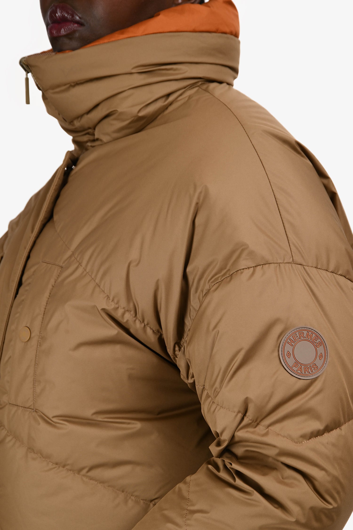 Hermès Tan/Orange Down Reversible Puffer Jacket Size 38