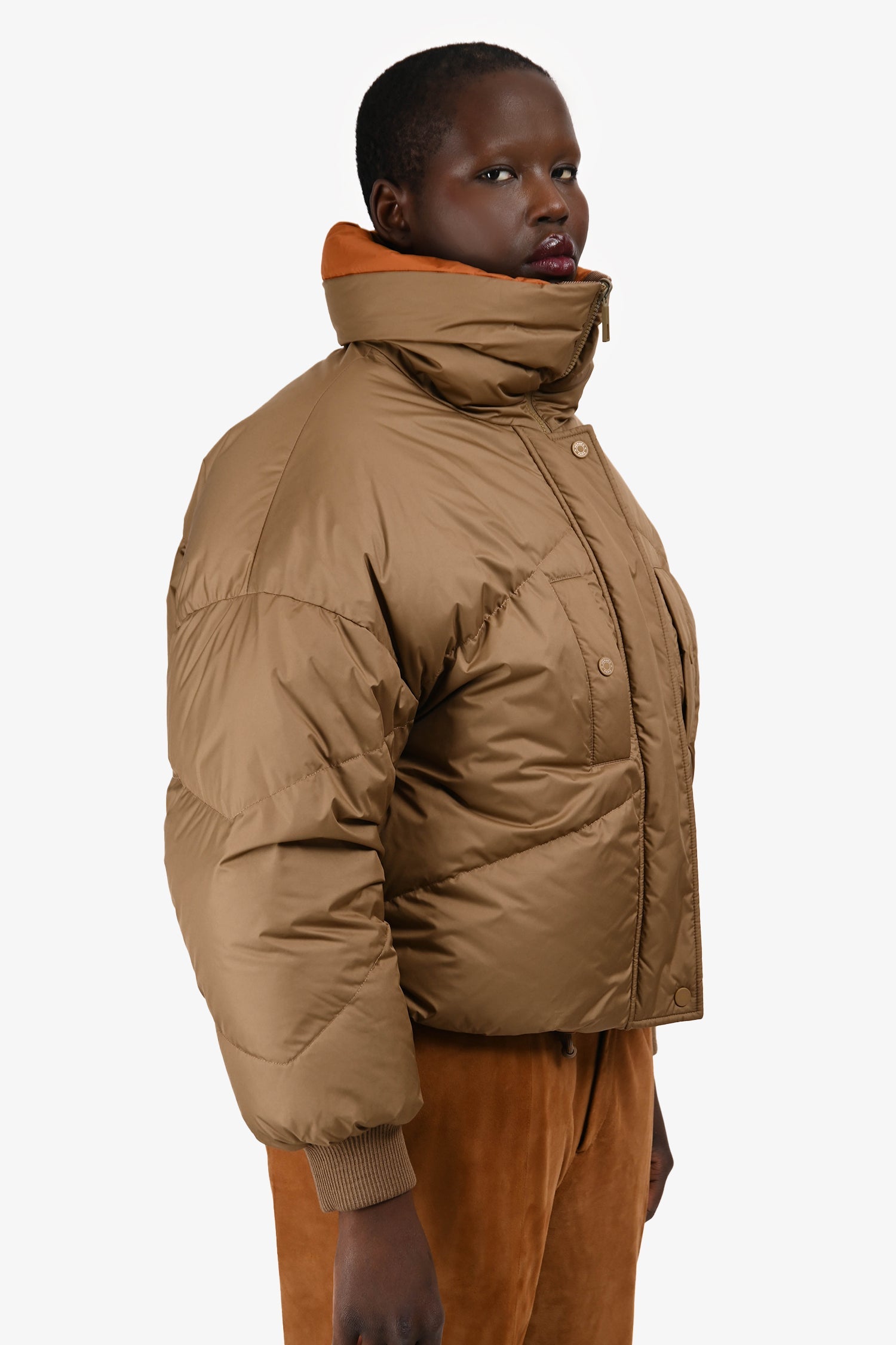 Hermès Tan/Orange Down Reversible Puffer Jacket Size 38