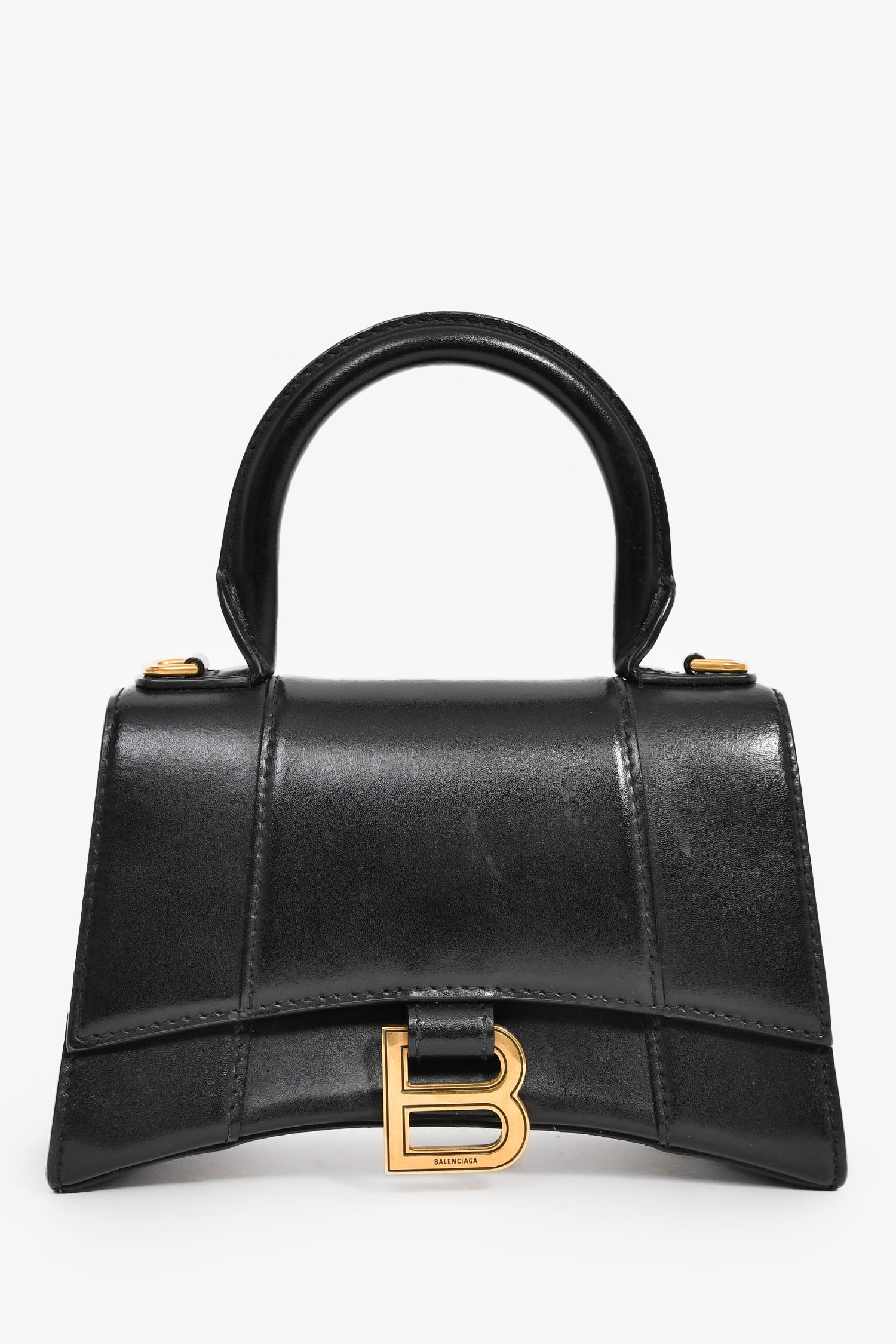 Balenciaga Black Leather Small Hourglass Bag with Strap