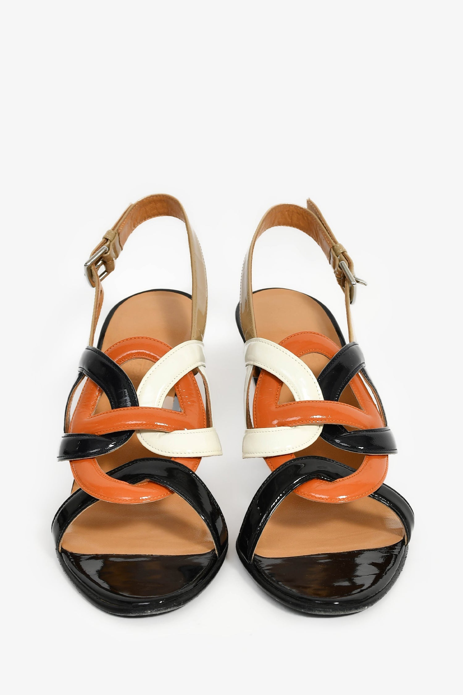 Hermès Black/Orange Patent 'Chain d'Ancre' Heeled Sandals Size 38