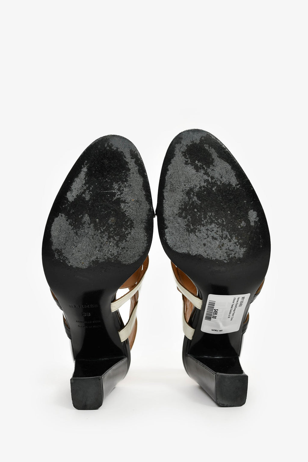 Hermès Black/Orange Patent 'Chain d'Ancre' Heeled Sandals Size 38