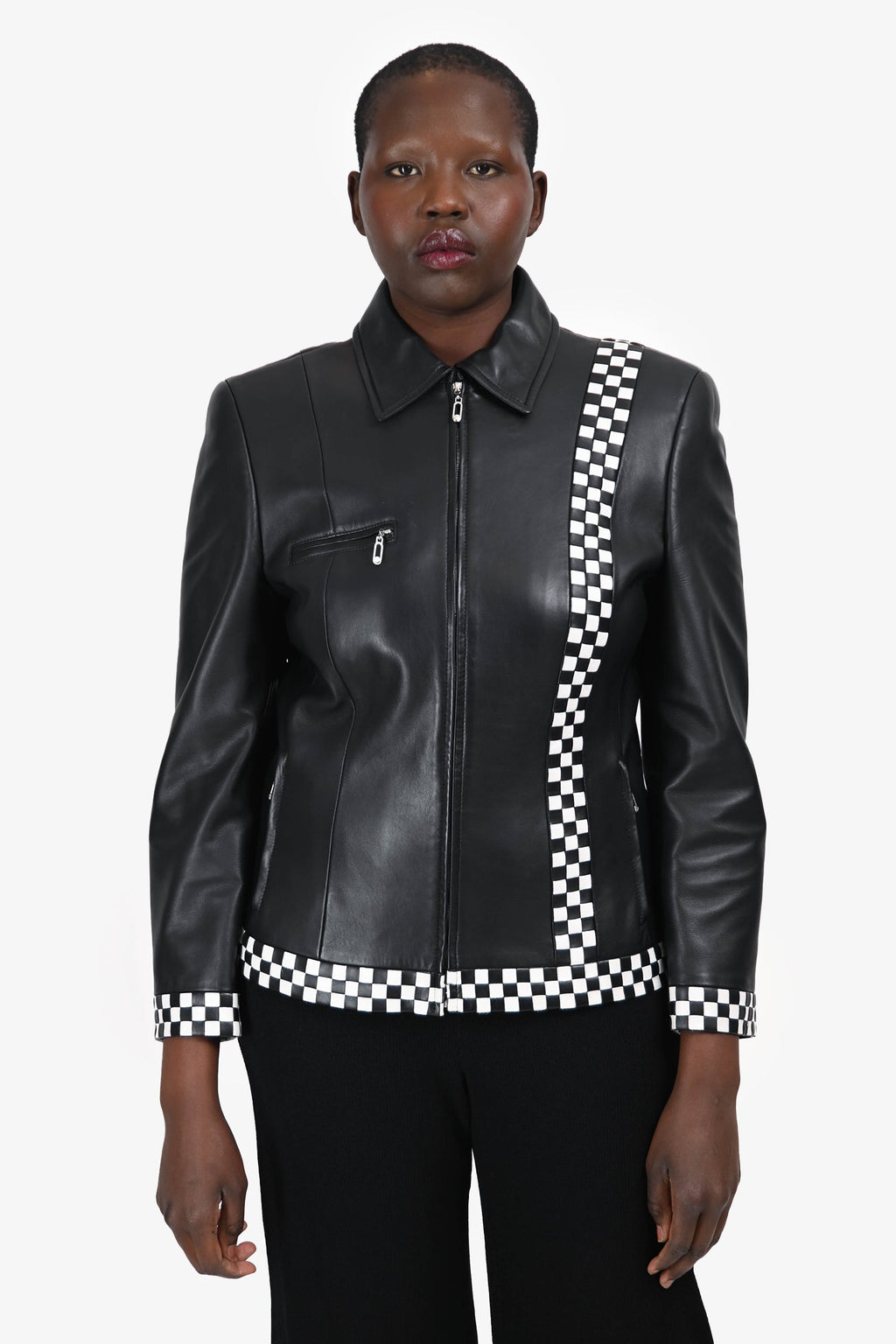 Escada Black Leather Race Car Track Moto Jacket Size 40
