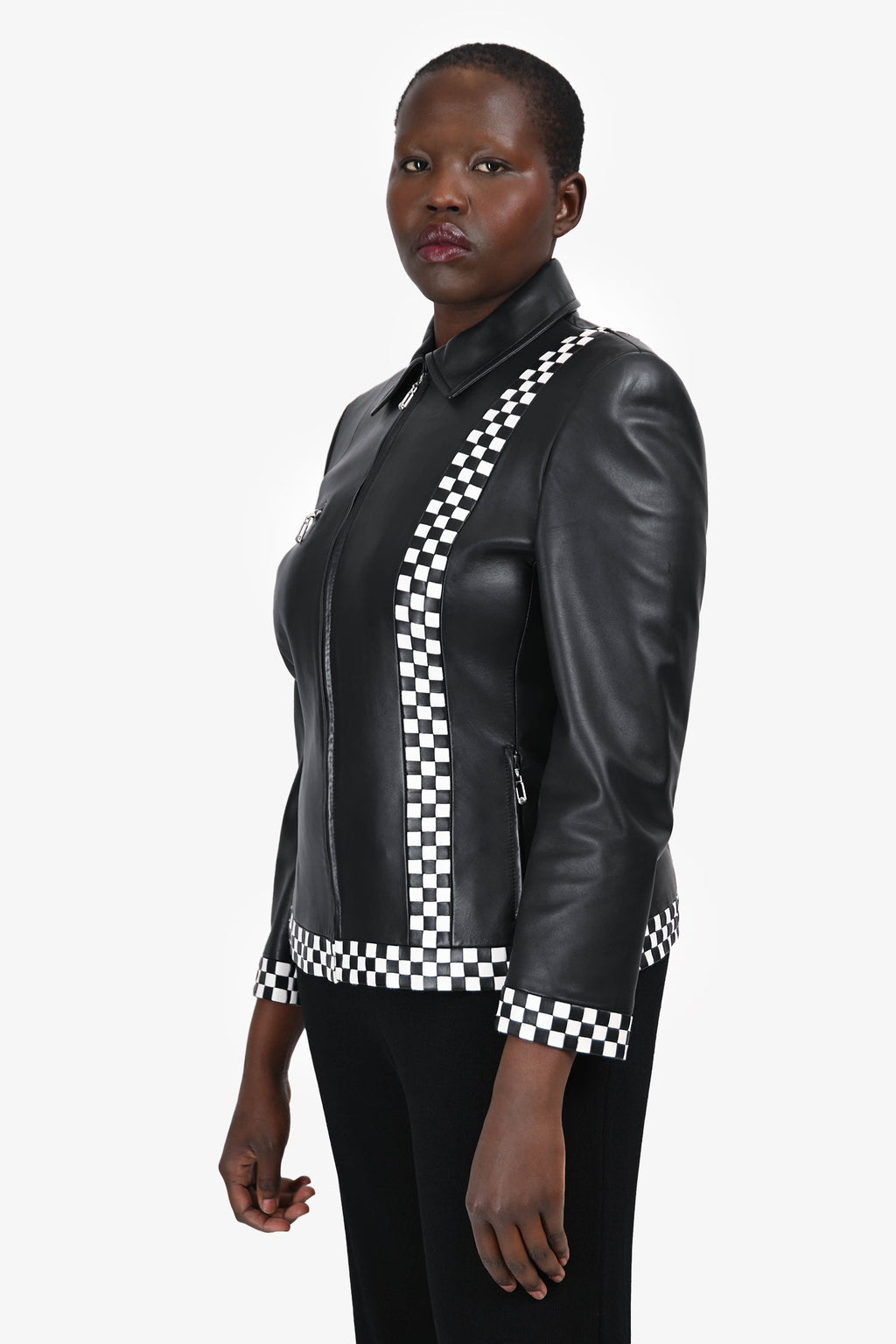 Escada Black Leather Race Car Track Moto Jacket Size 40